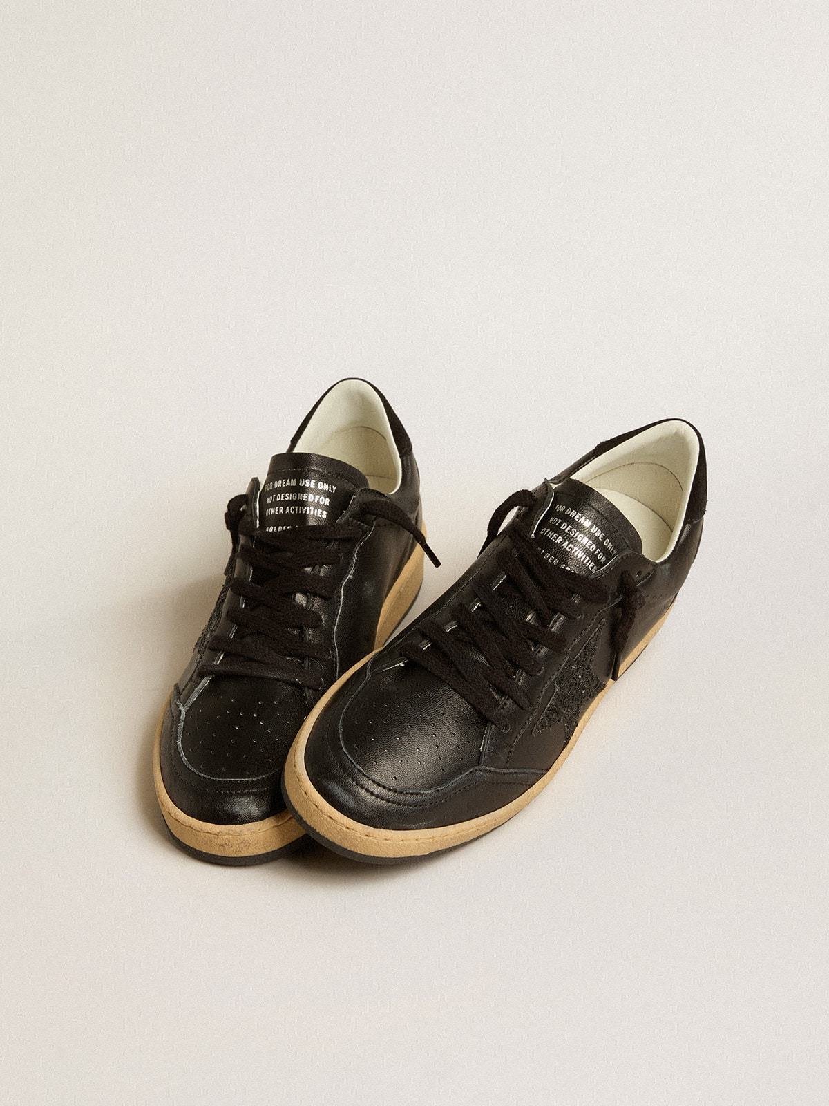 Golden Goose GGDB Women's Ball Star in black nappa with black glitter star and suede heel tab