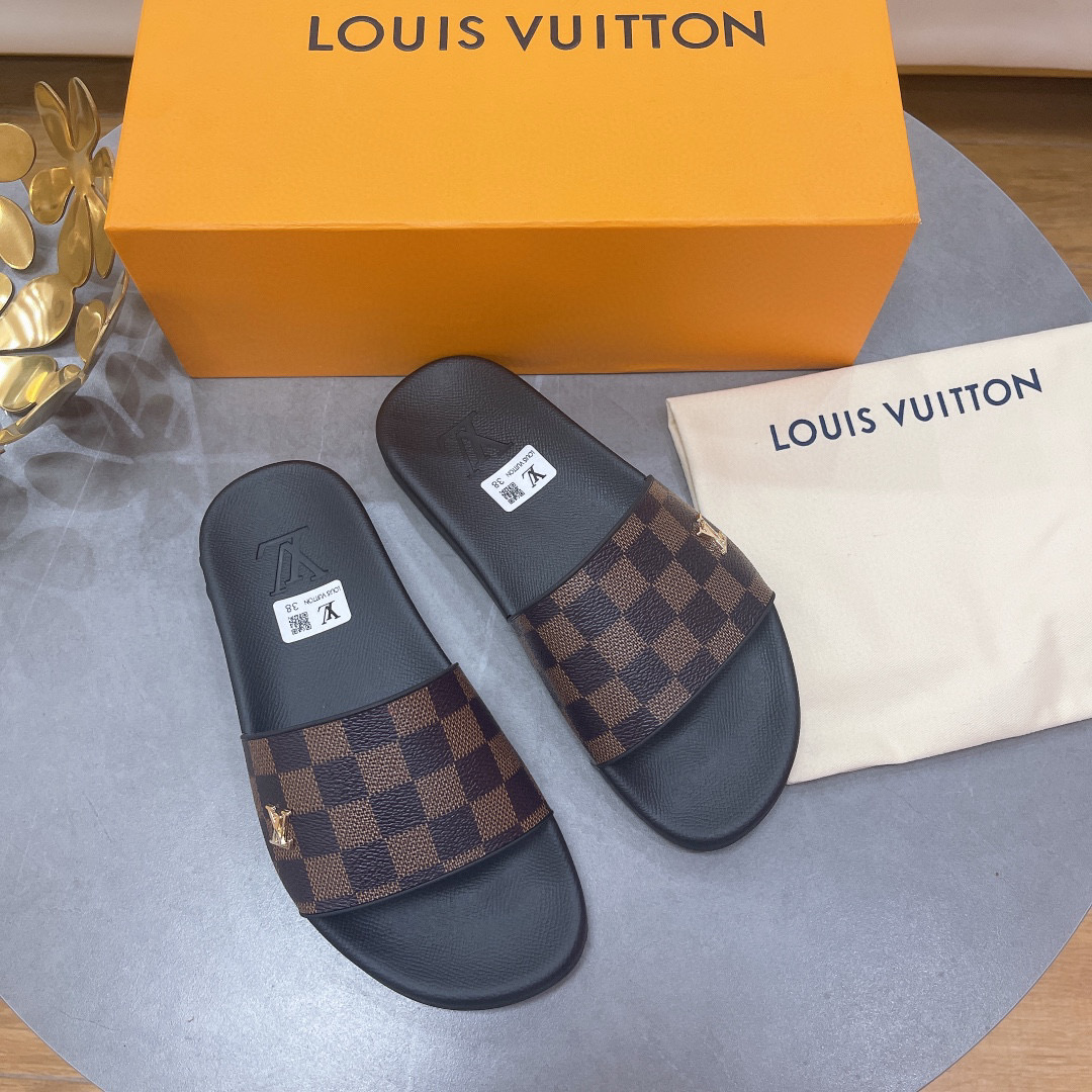 Louis Vuitton LV Rubber Fashion Plaid Flip-flops Slide Sandal (Replica)