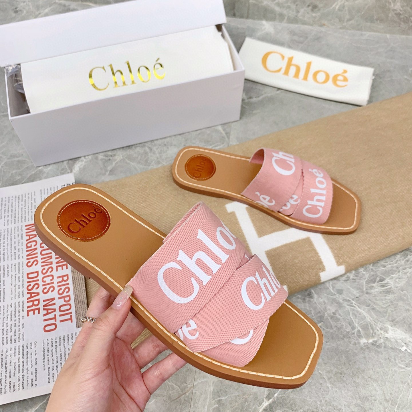 Chloe Woody Flat Mule Slide Sandals (Replica)