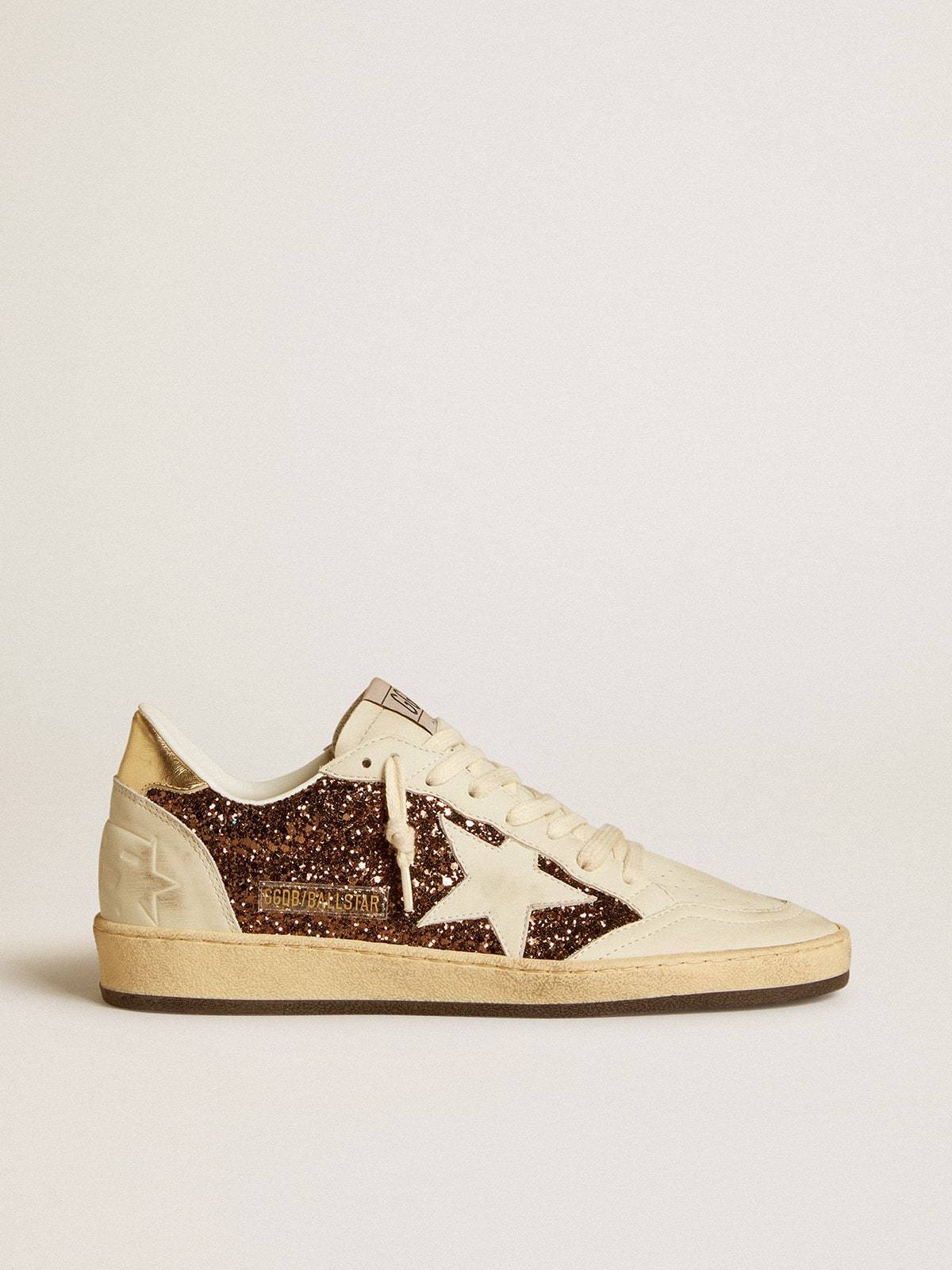 Golden Goose GGDB Women's Ball Star in glitter with leather star and metallic leather heel tab