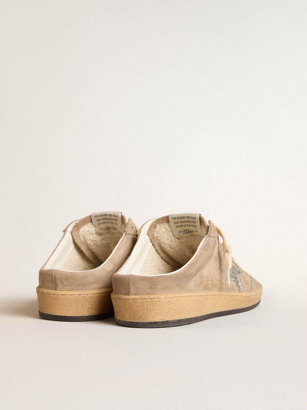 Golden Goose GGDB Ball Star Sabots in dove-gray suede with silver glitter star
