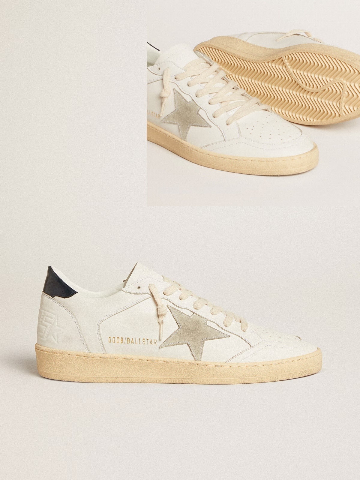 Golden Goose GGDB Ball Star with ice-gray suede star and blue leather heel tab