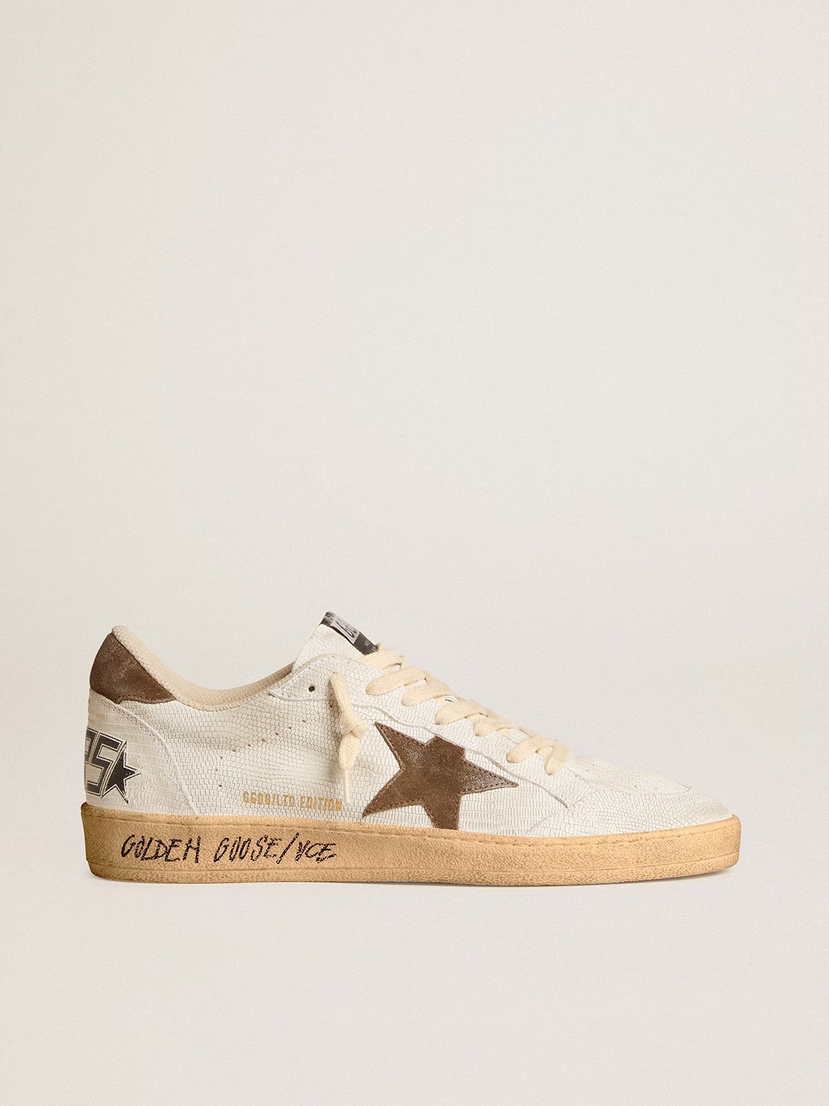 Golden Goose GGDB Men's Ball Star in white nubuck leather with brown suede star and heel tab
