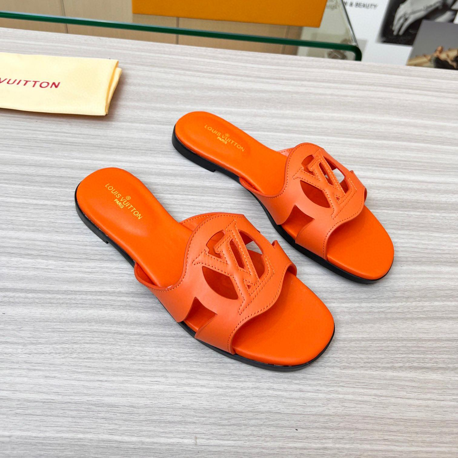 Louis Vuitton LV Lsola Leather Flat Aandals Slide Sandal (Replica)