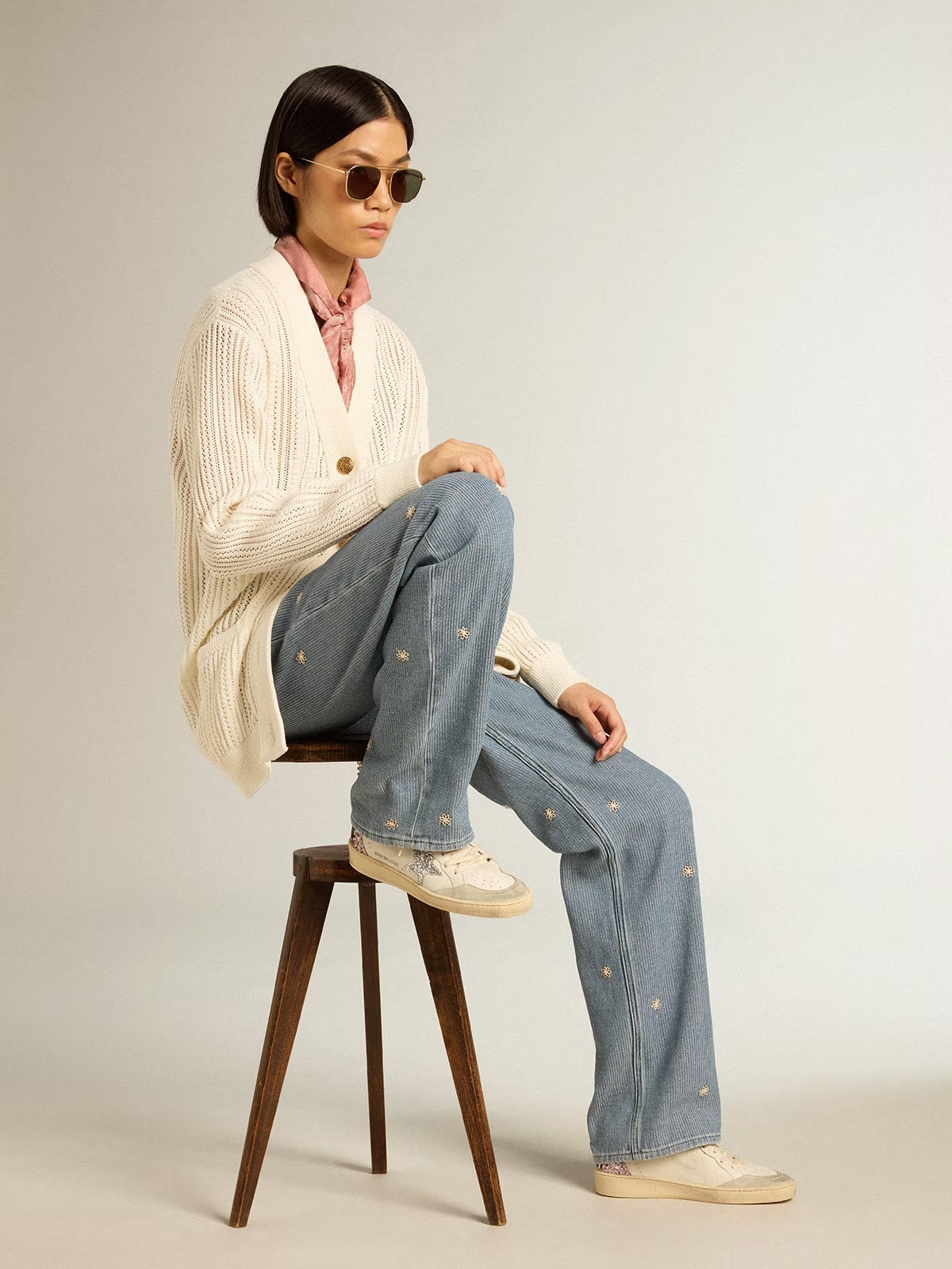 Golden Goose GGDB Ball Star in black mesh with black suede star