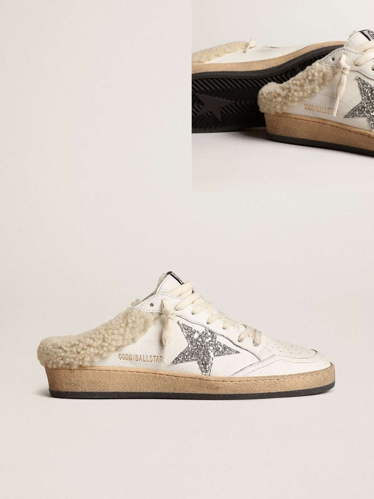 Golden Goose GGDB White Ball Star with a Swarovski crystal star and heel tab