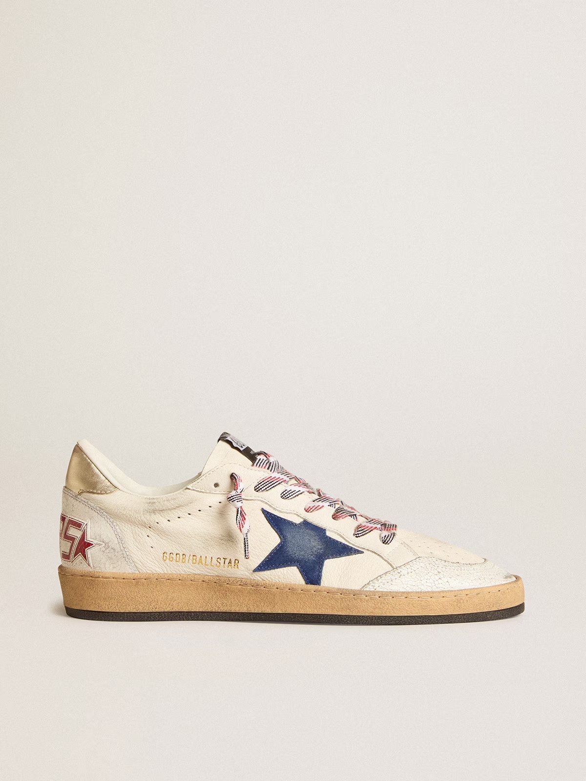 Golden Goose GGDB Men's Ball Star in nappa leather with blue suede star and platinum leather heel