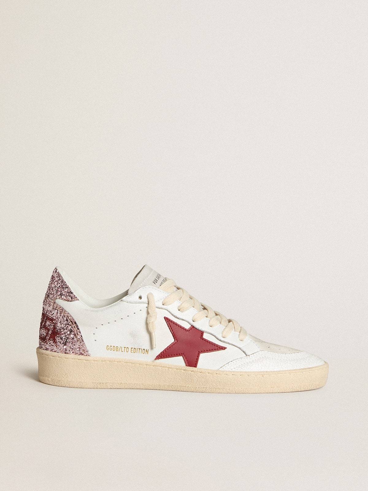 Golden Goose GGDB Women's Ball Star LTD with red leather star and pink glitter heel tab