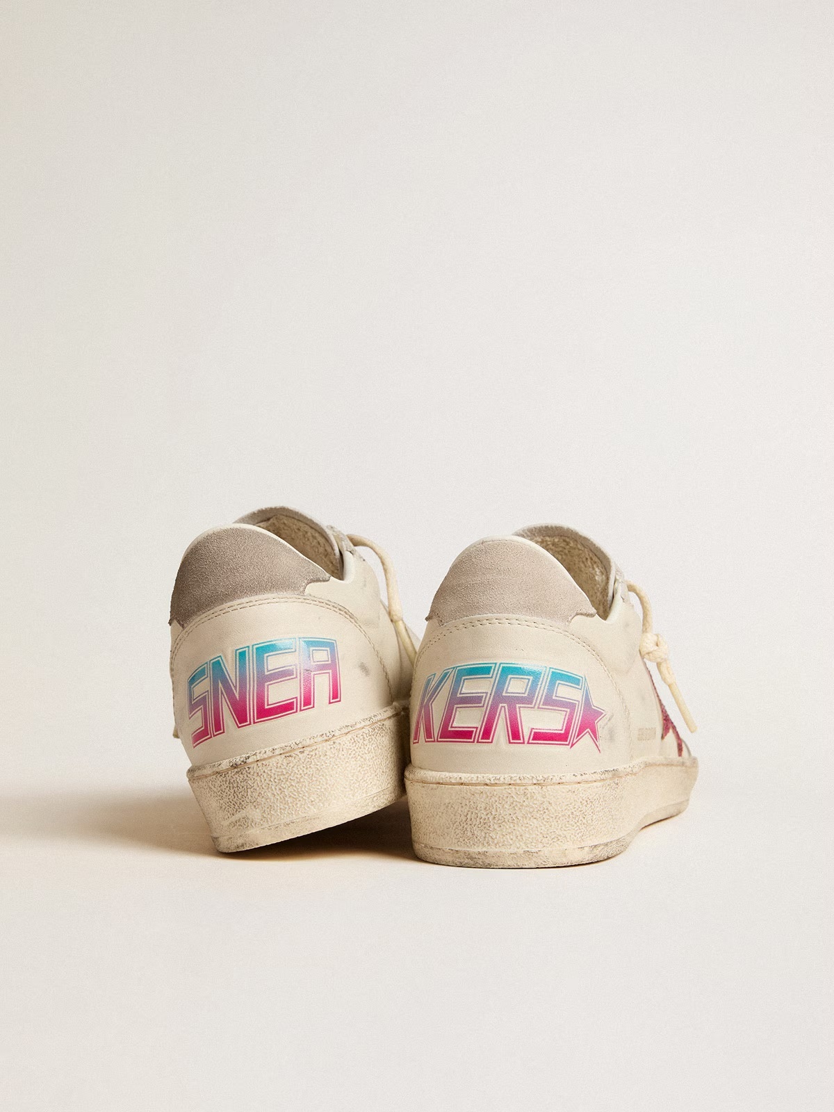 Golden Goose GGDB Ball Star LTD with fuchsia glitter star and light gray suede heel tab