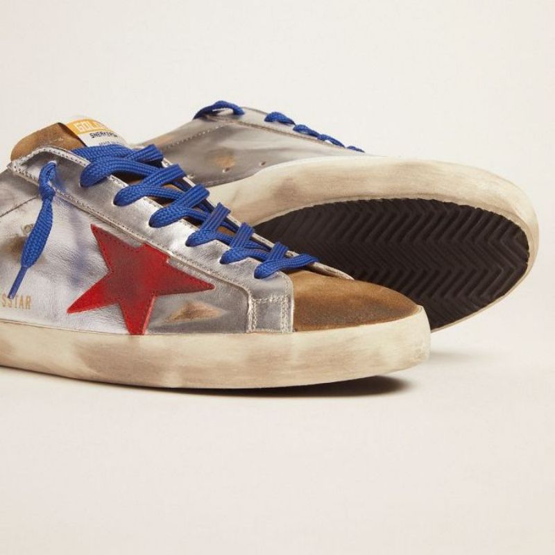 Golden Goose GGDB Super-Star sneakers in laminated leather and suede with red star