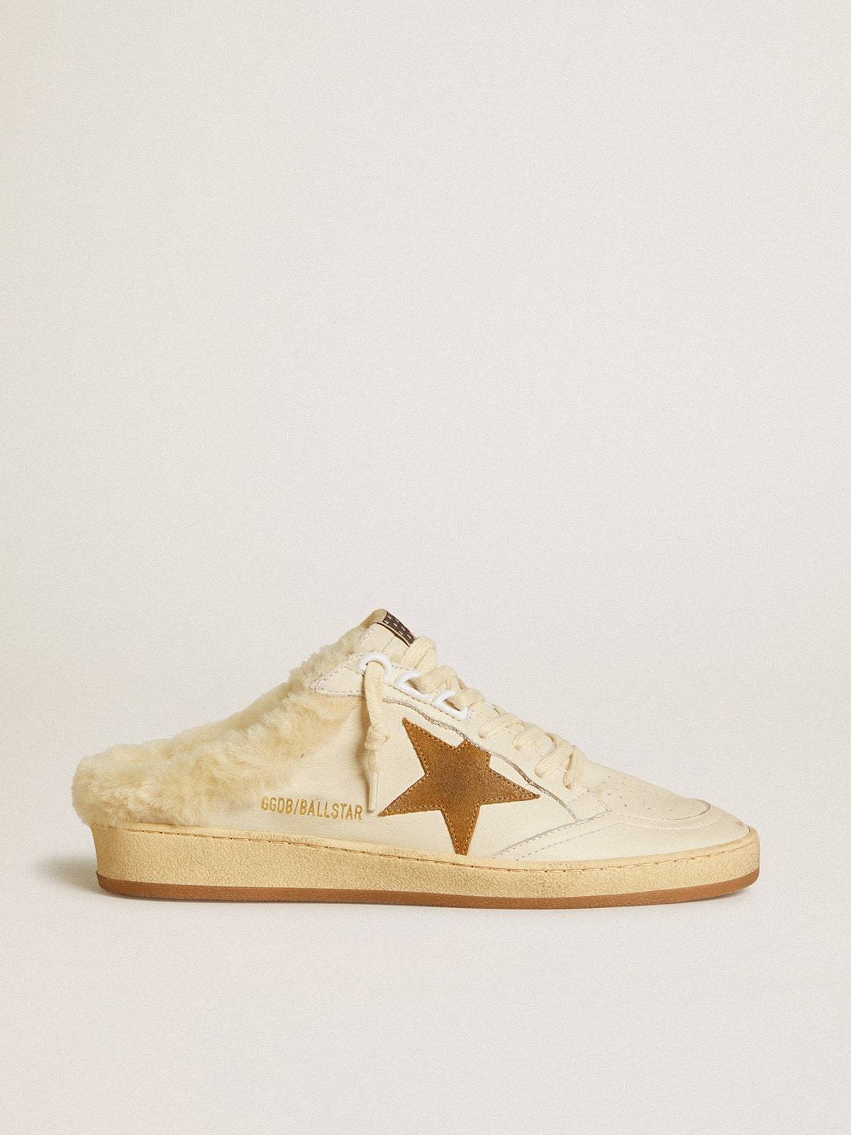 Golden Goose GGDB Ball Star Sabots in leather with suede star and beige shearling lining