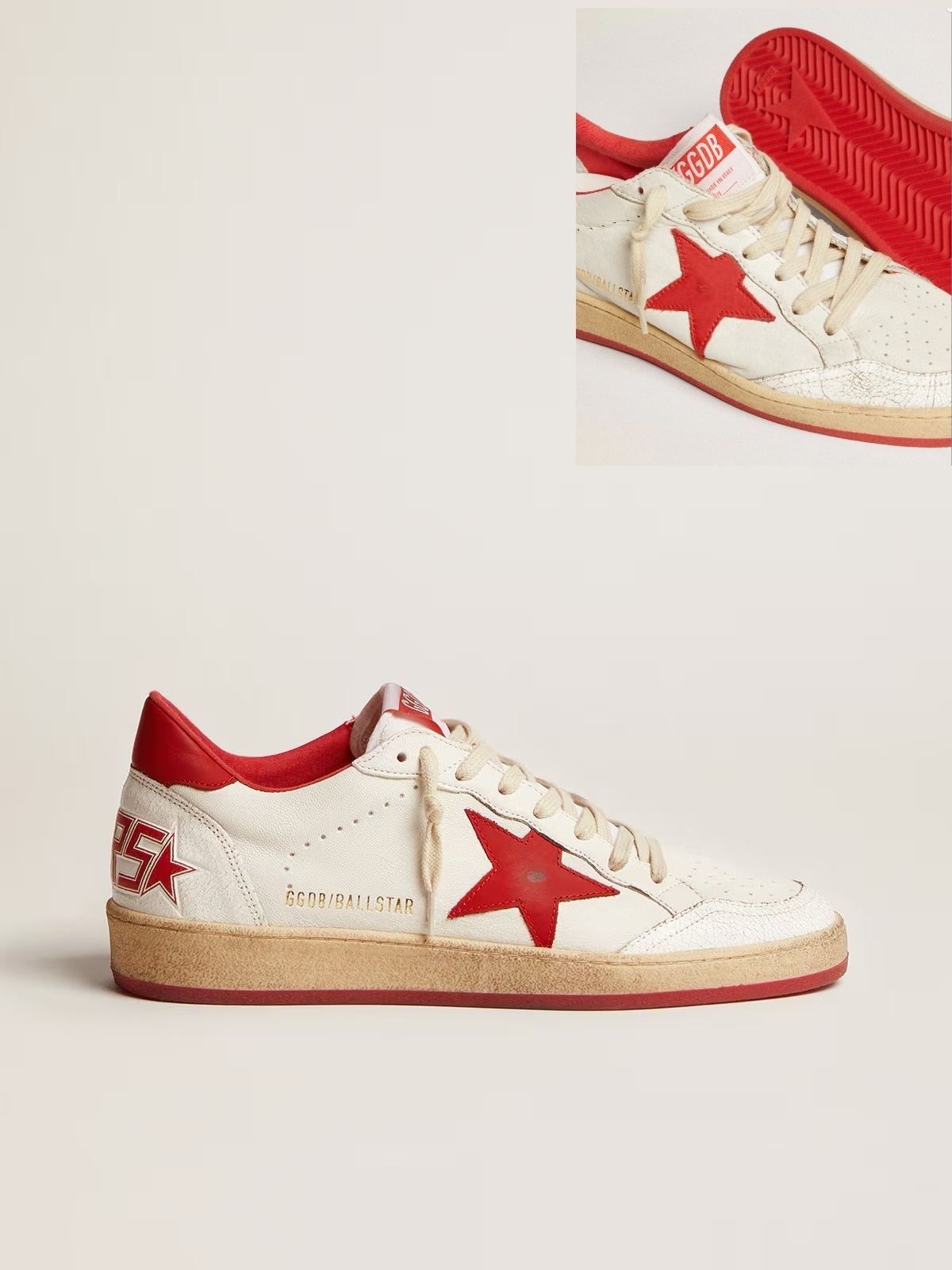 Golden Goose GGDB Women's Ball Star in white leather with red star and heel tab