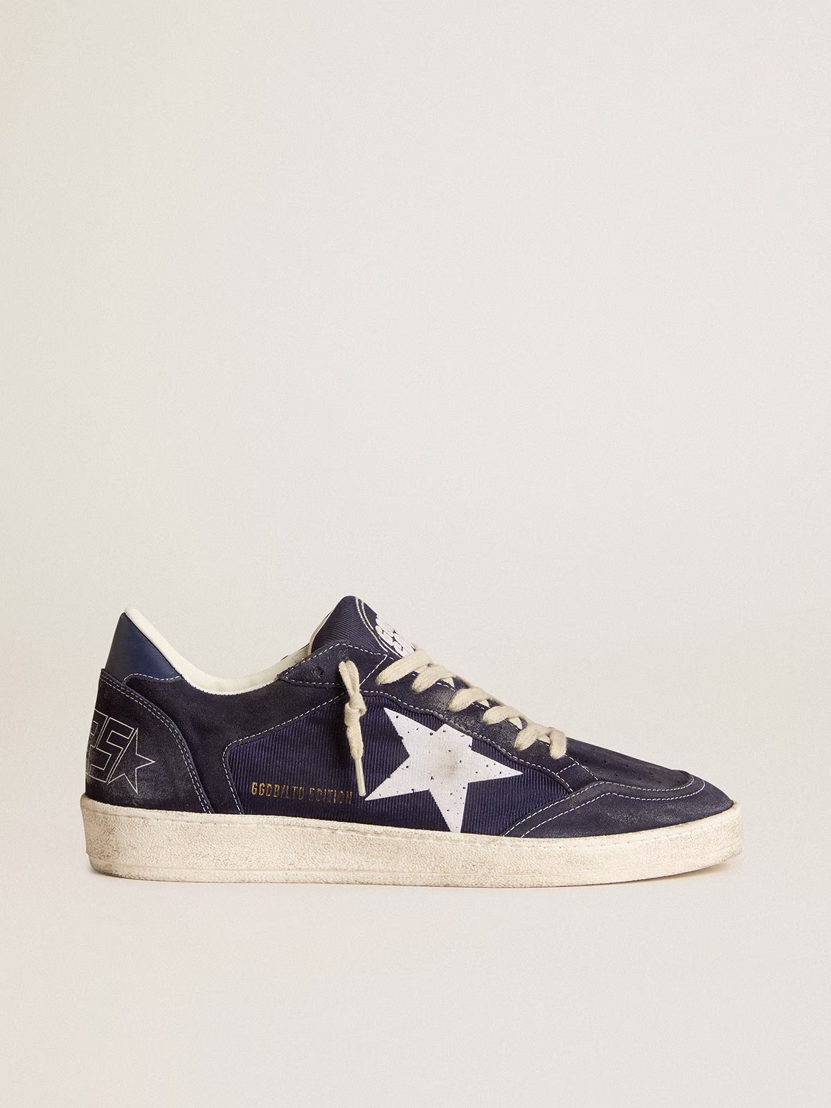 Golden Goose GGDB Ball Star LTD in blue suede and nylon with white star and blue heel tab