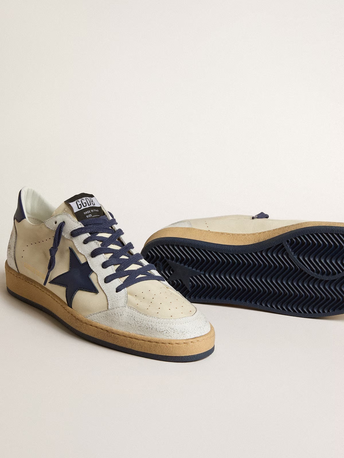 Golden Goose GGDB Men's Ball Star LTD in cream nappa with blue leather star and heel tab5