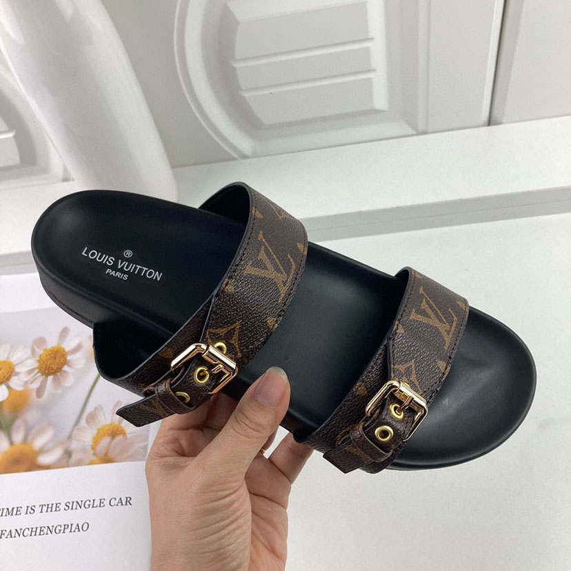 Louis Vuitton LV Bom Dia Flap Mule Leather Slide Sandals  (Replica)