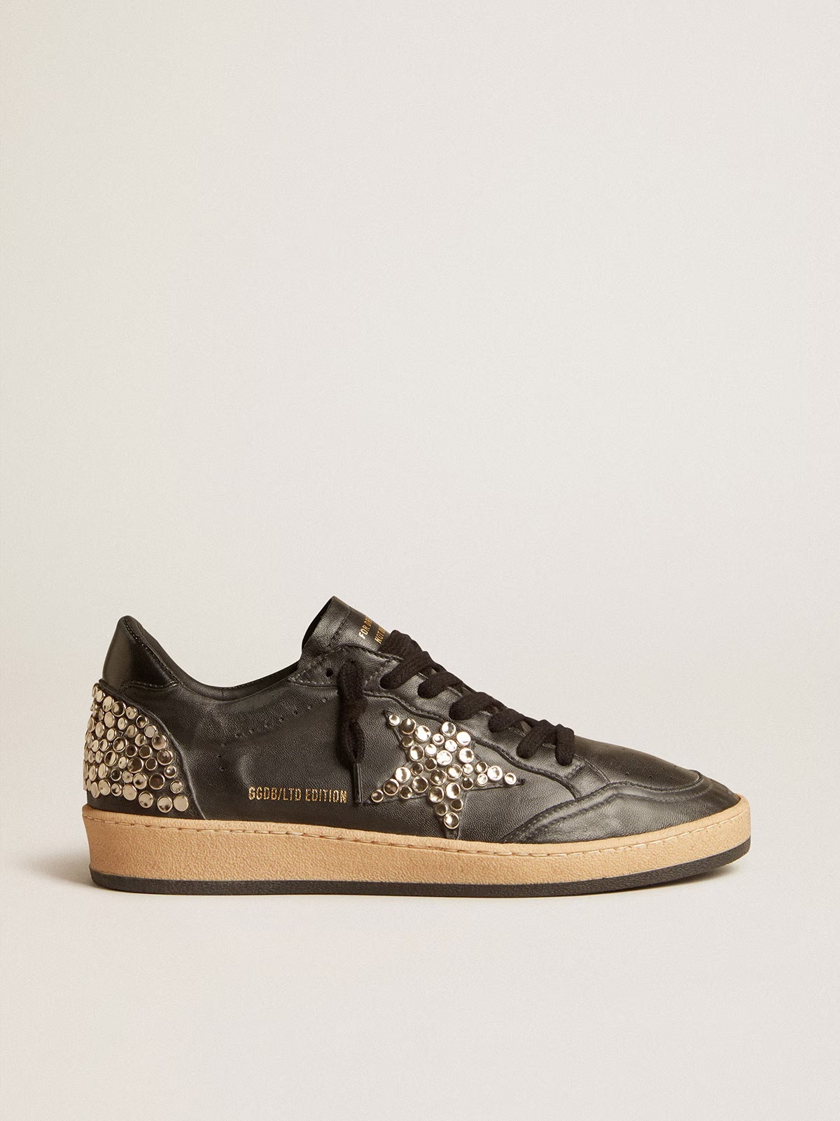 Golden Goose GGDB Men's Ball Star LAB in black nappa with studded black leather star