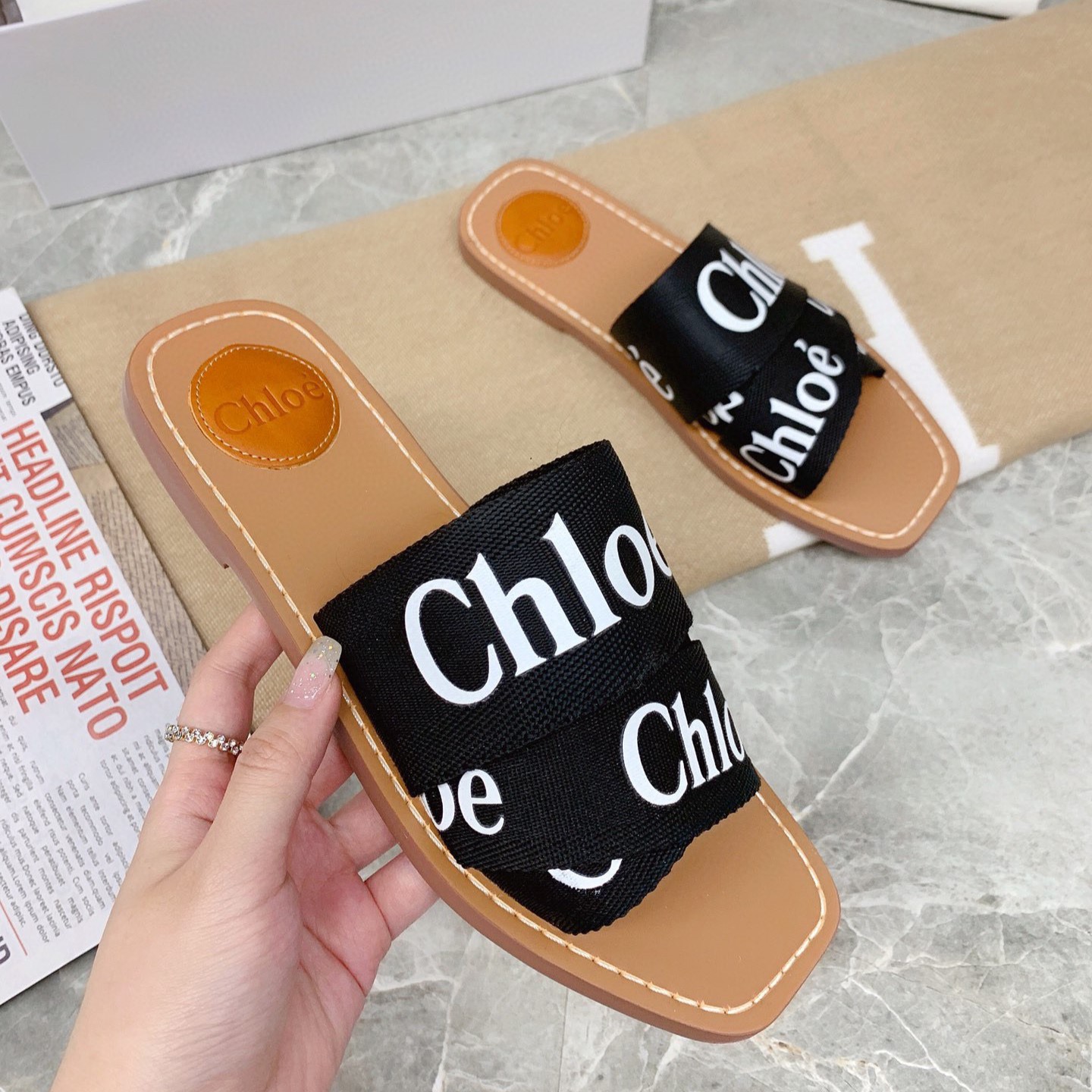 Chloe Woody Flat Mule Slide Sandals (Replica)