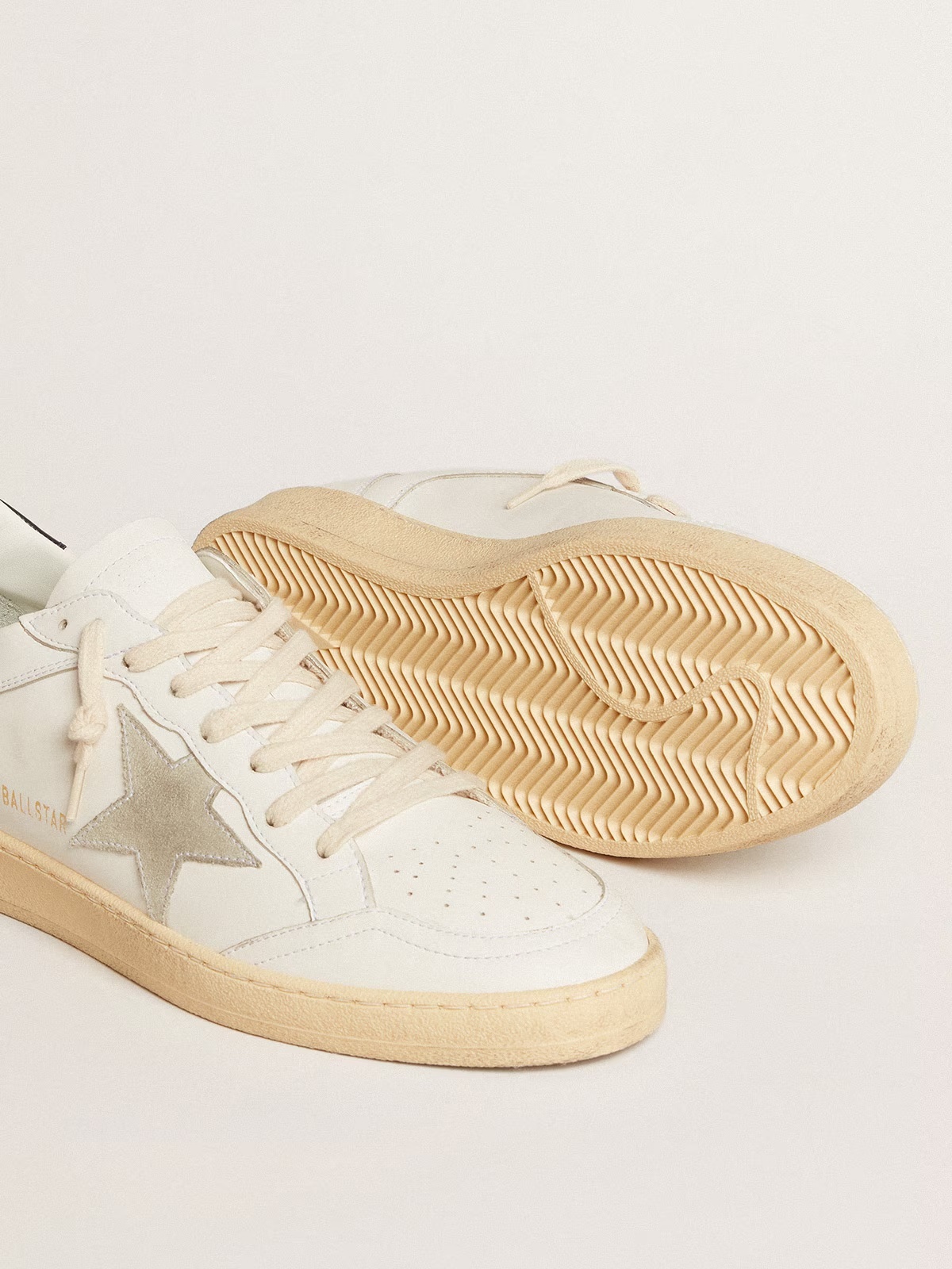 Golden Goose GGDB Ball Star with ice-gray suede star and blue leather heel tab