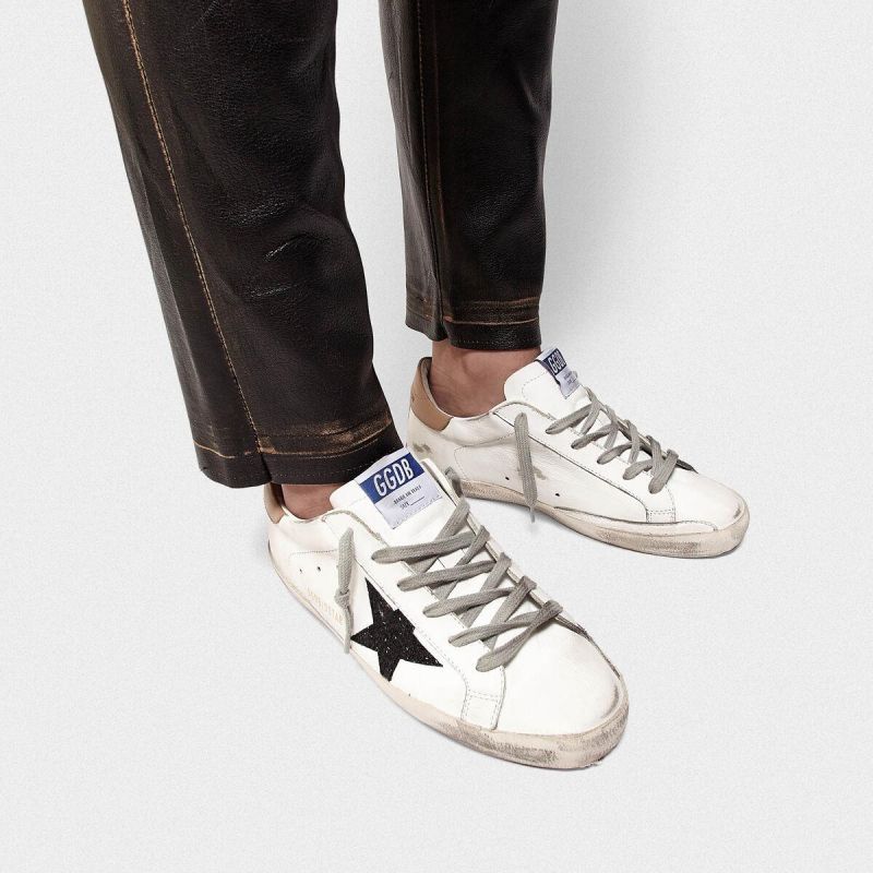 Golden Goose GGDB Super-Star sneakers in leather with glittery star yellow