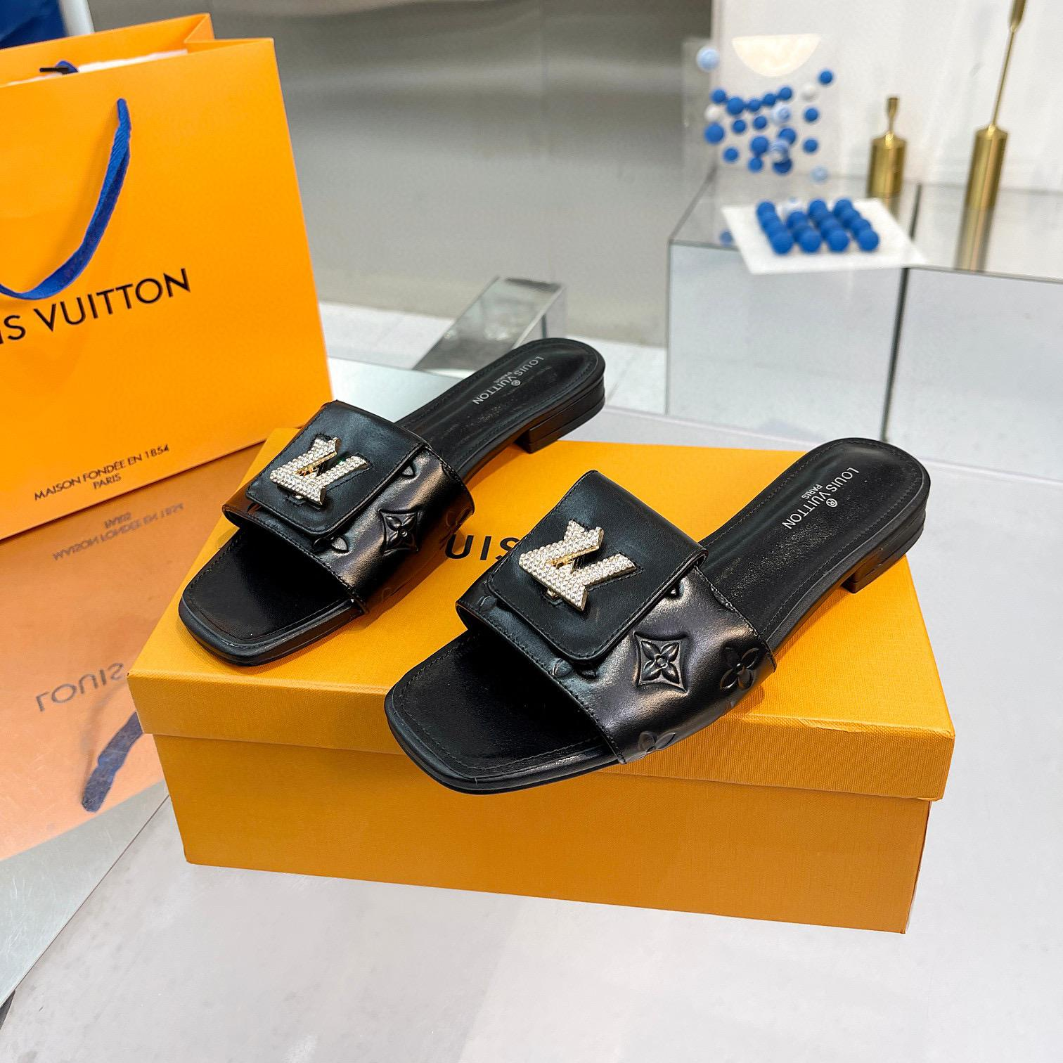 Louis Vuitton LV Comfortable Leather Flip-fFops  Slide Sandal (Replica)