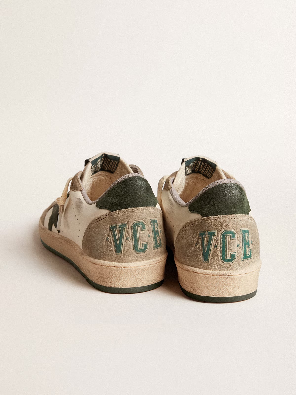 Golden Goose GGDB Men's Ball Star LTD in nappa with green star and dove-gray suede inserts