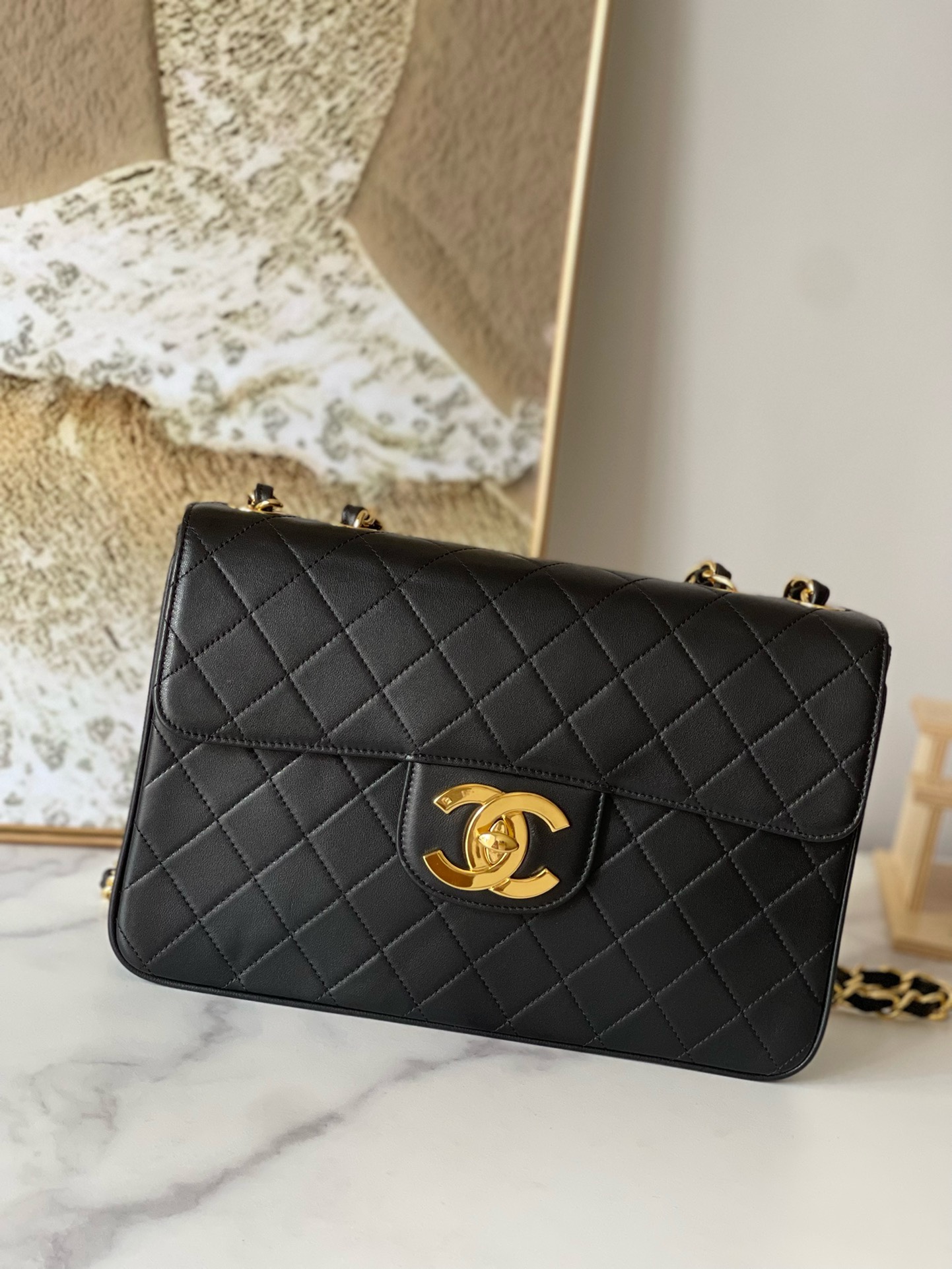 Chanel Classic Flap Bag 30cm Bags  Shoulder Bag Out of print large gold buckle bag（12AReplica）