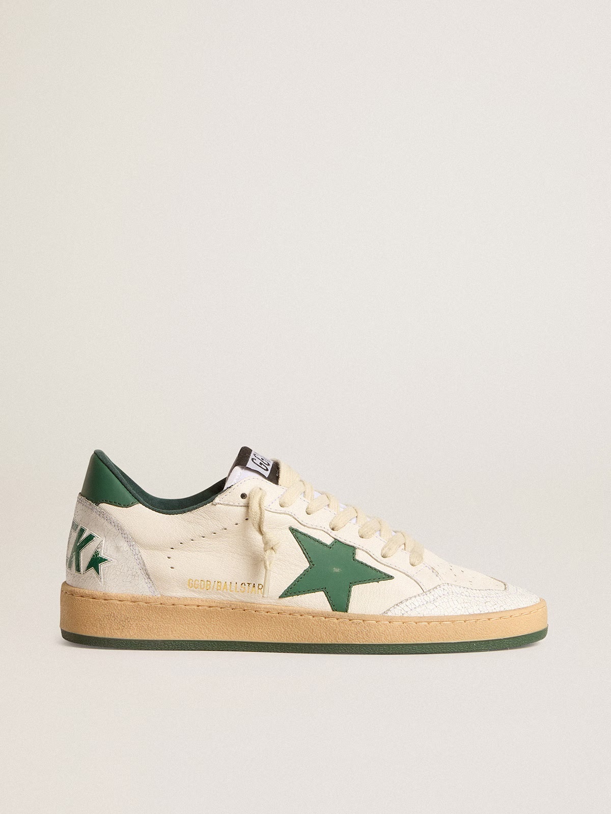 Golden Goose GGDB Women's Ball Star Wishes in white nappa leather with green leather star heel tab