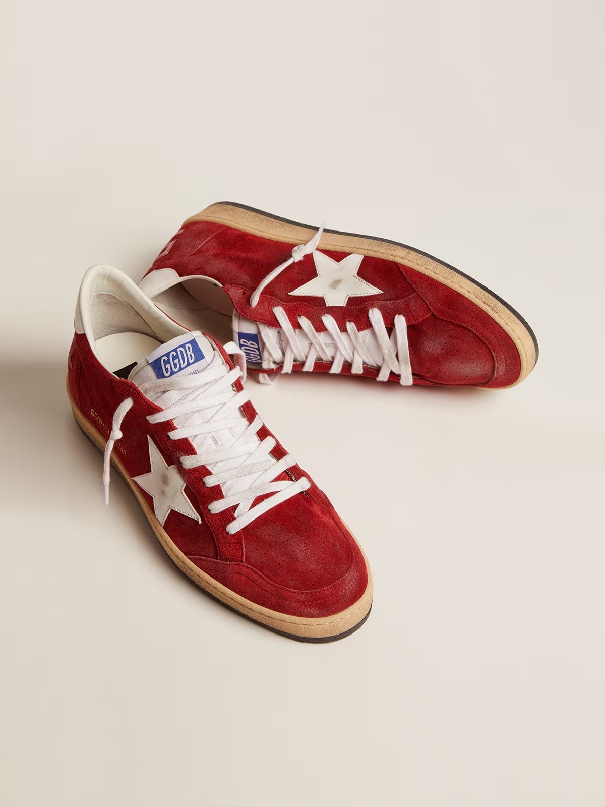Golden Goose GGDB Men's Ball Star in dark red suede with white star and heel tab