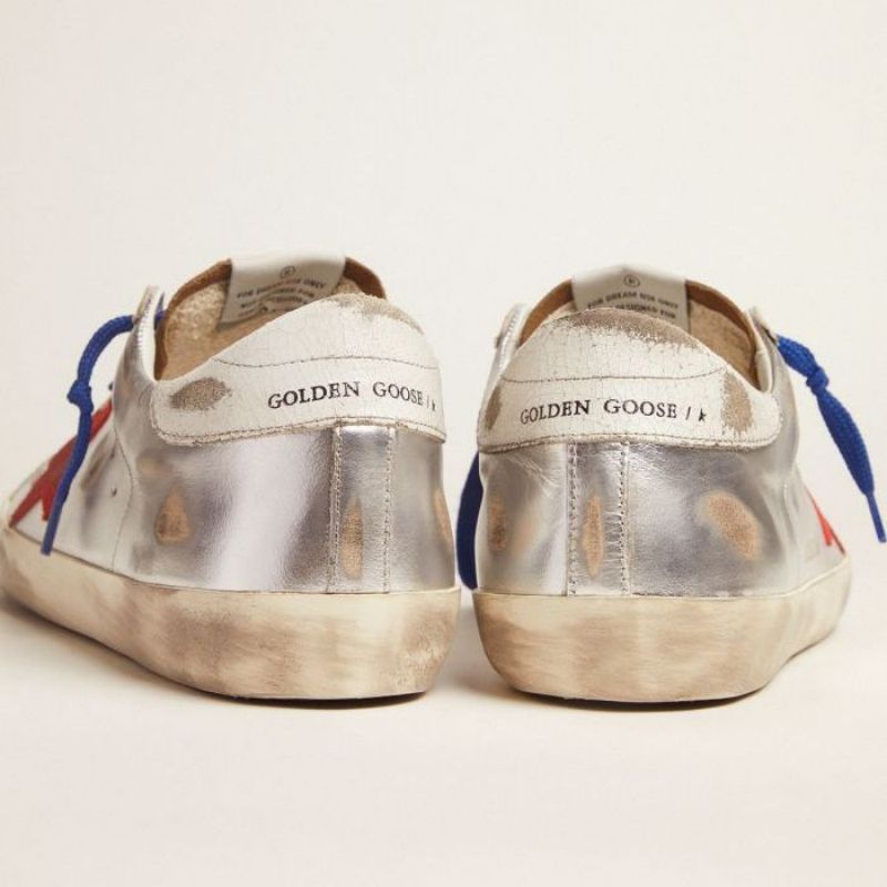 Golden Goose GGDB Super-Star sneakers in laminated leather and suede with red star