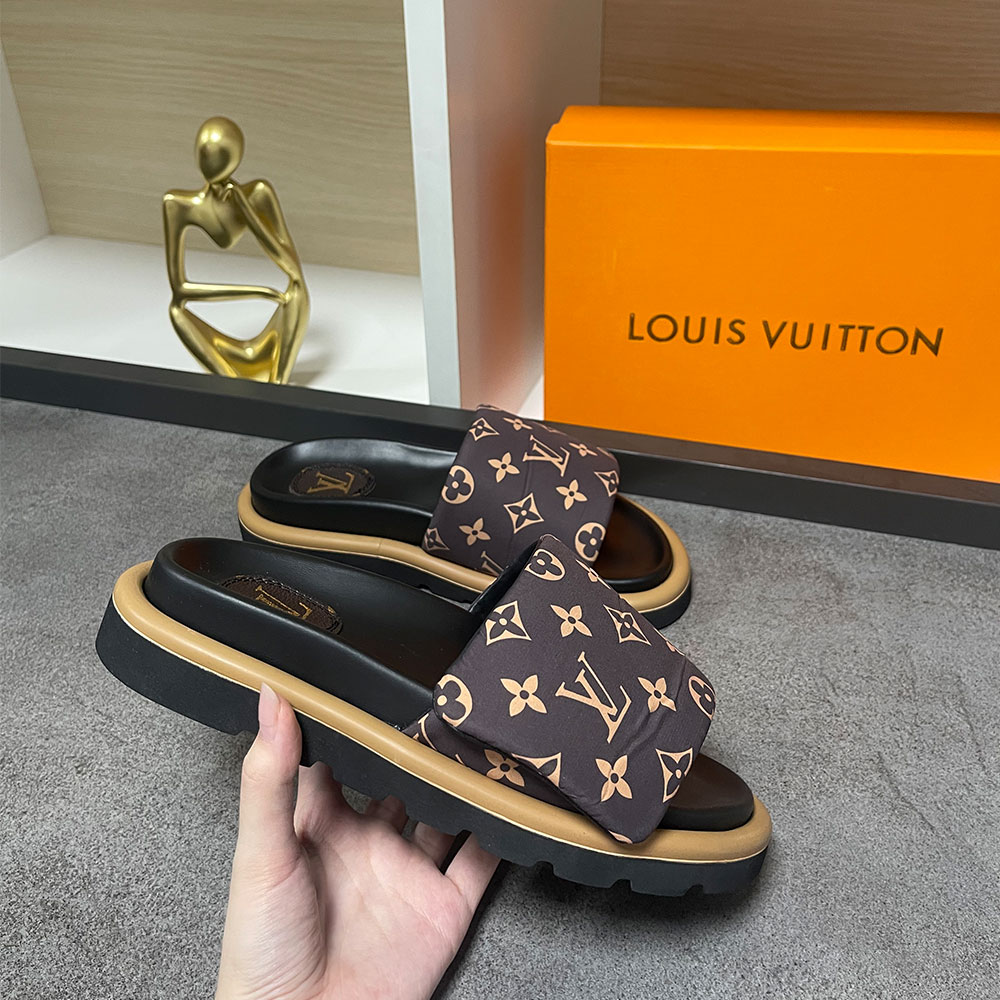 Louis Vuitton LV Pool Pillow Fabric Flat Slide  Sandals  (Replica)