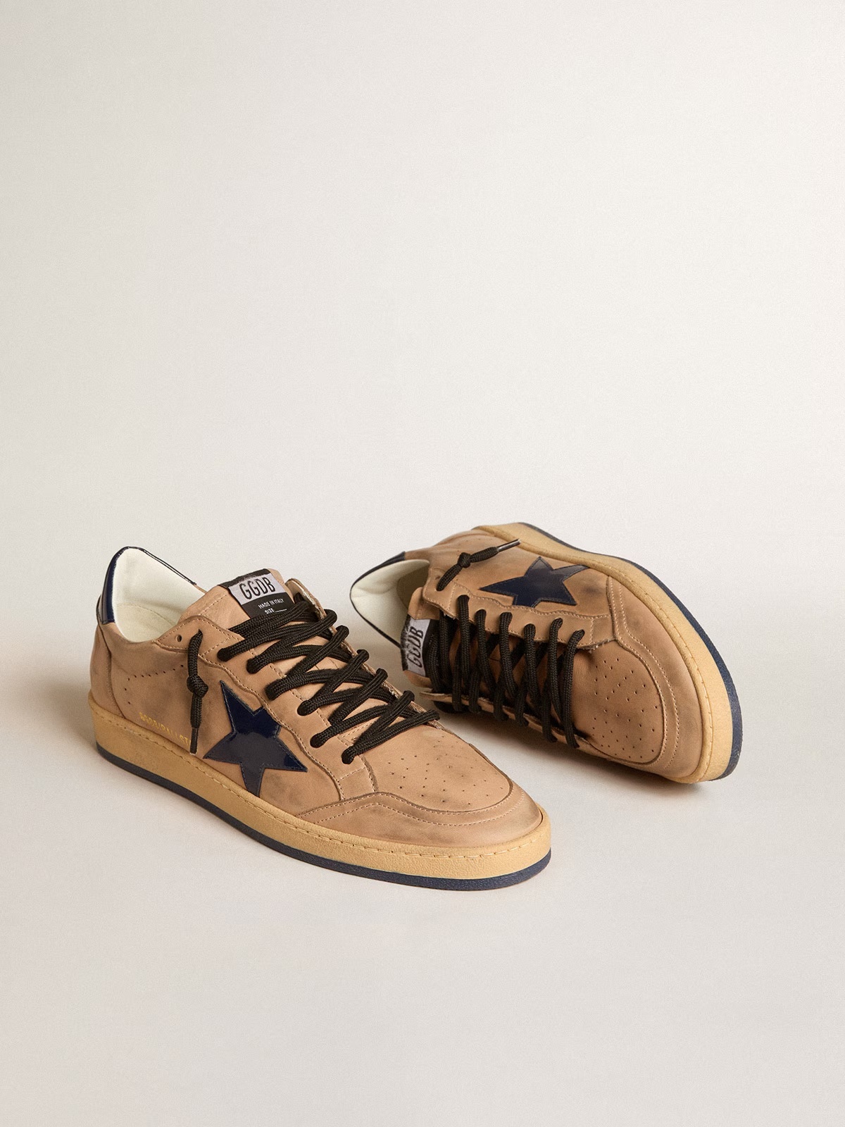 Golden Goose GGDB Ball Star in beige leather with blue patent leather star and heel tab