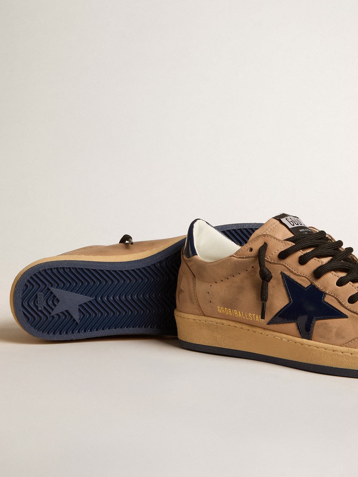 Golden Goose GGDB Ball Star in beige leather with blue patent leather star and heel tab
