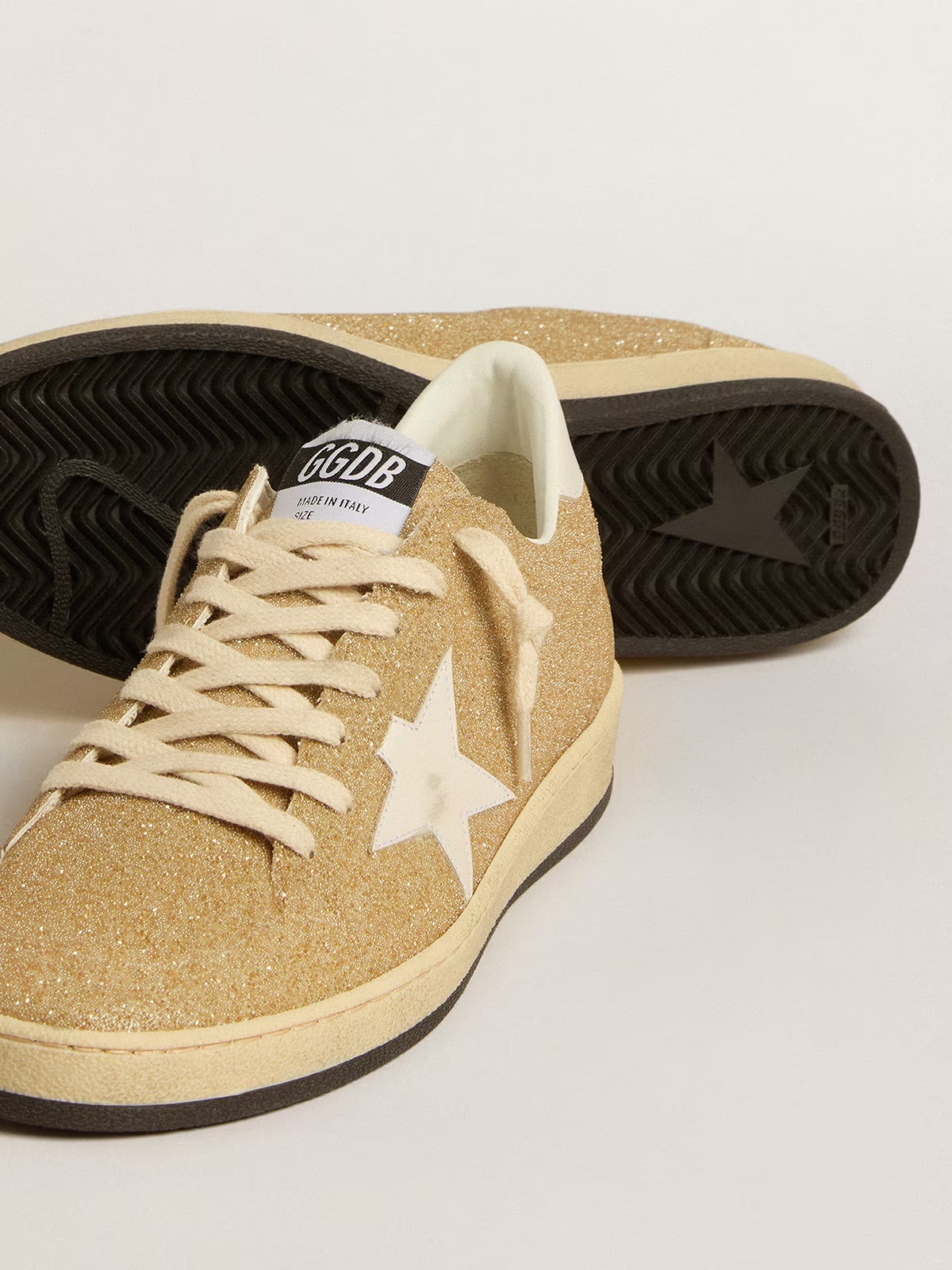 Golden Goose GGDB Ball Star in golden Swarovski crystals with milk-white leather star