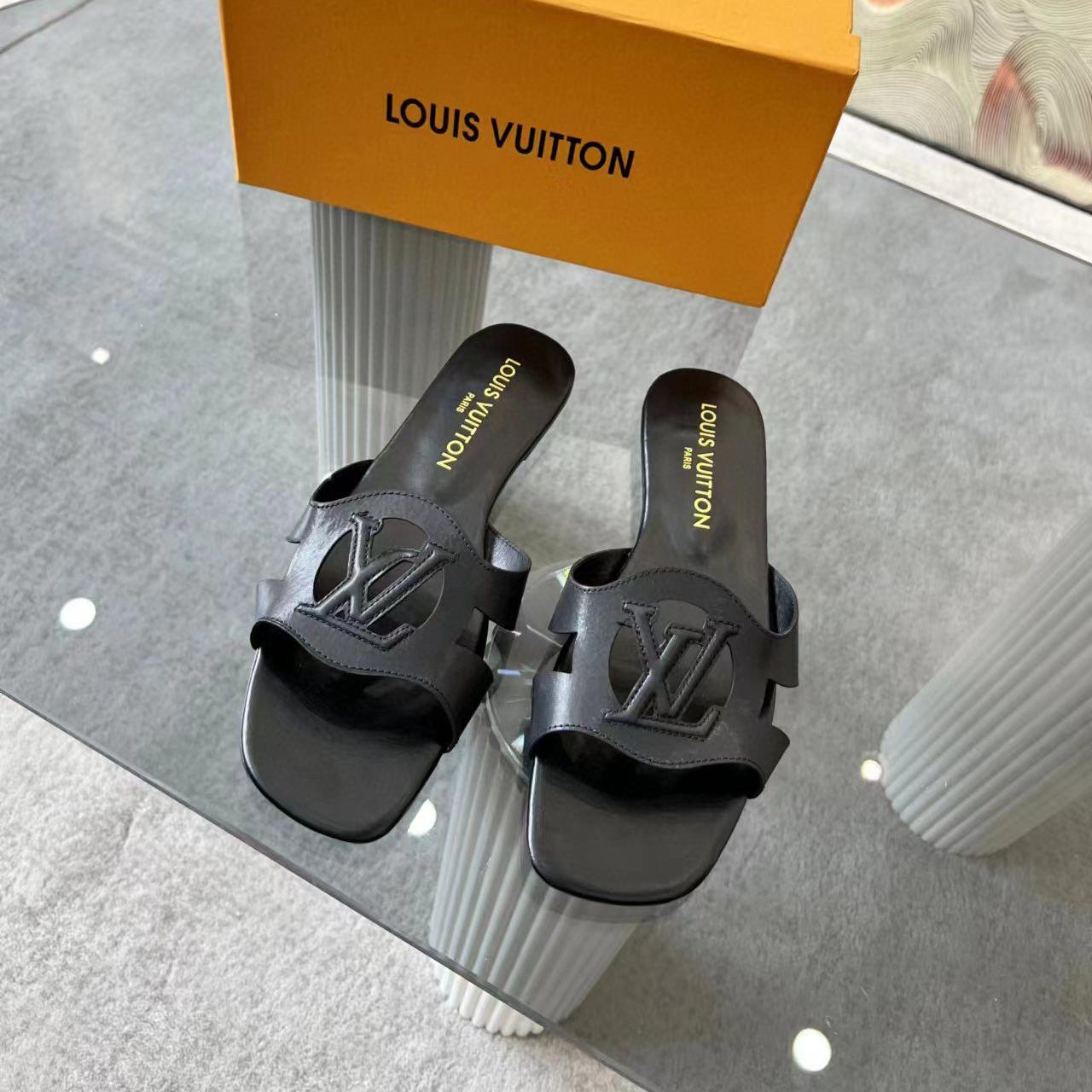 Louis Vuitton LV Lsola Leather Flat Aandals Slide Sandal (Replica)
