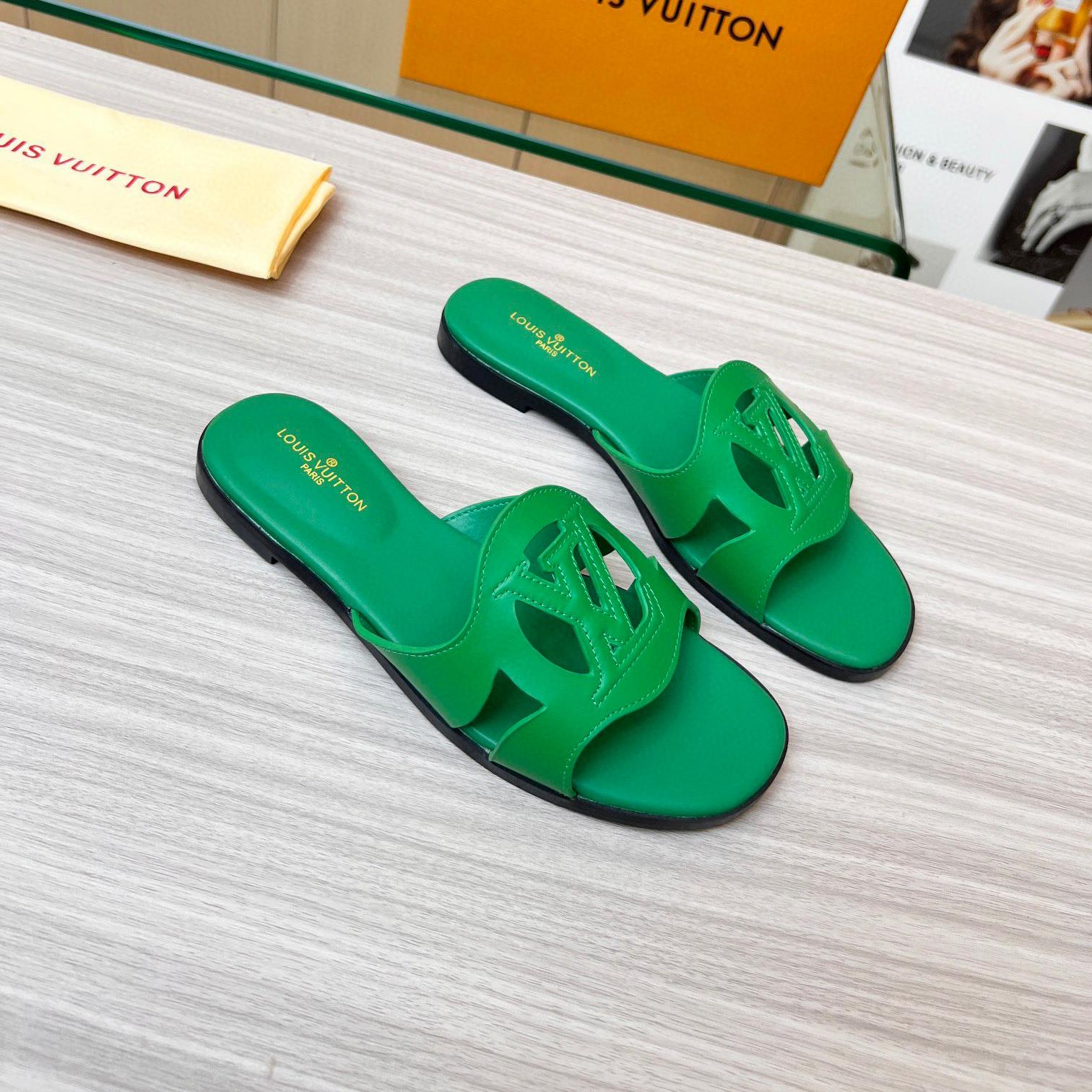Louis Vuitton LV Lsola Leather Flat Aandals Slide Sandal (Replica)
