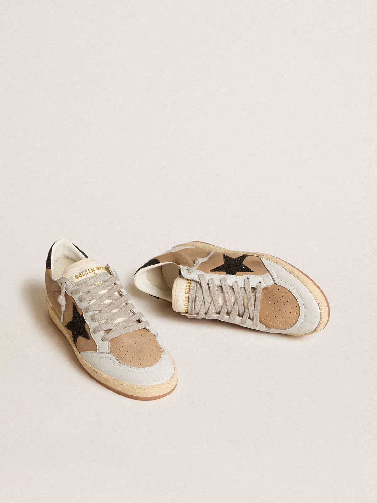 Golden Goose GGDB Ball Star in beige nubuck and nappa with black Swarovski crystal star