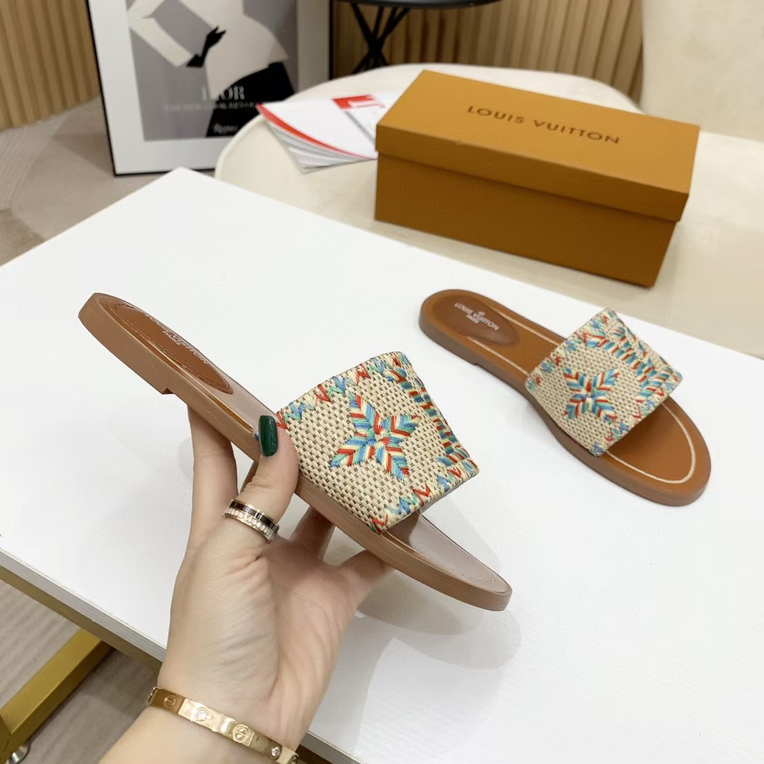 Louis Vuitton LV Lock lt Flat Flat Sandals Slide (Replica)