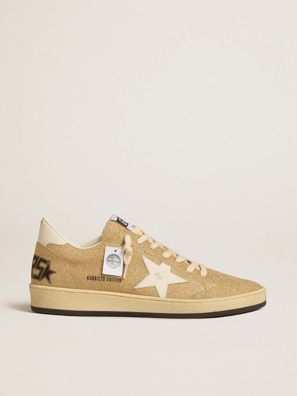 Golden Goose GGDB Ball Star in golden Swarovski crystals with milk-white leather star