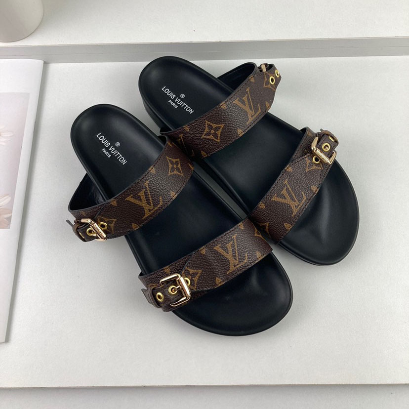 Louis Vuitton LV Bom Dia Flap Mule Leather Slide Sandals  (Replica)