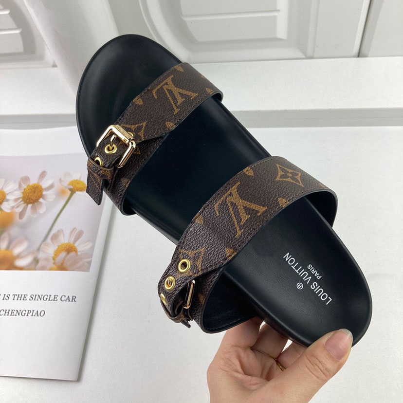 Louis Vuitton LV Bom Dia Flap Mule Leather Slide Sandals  (Replica)