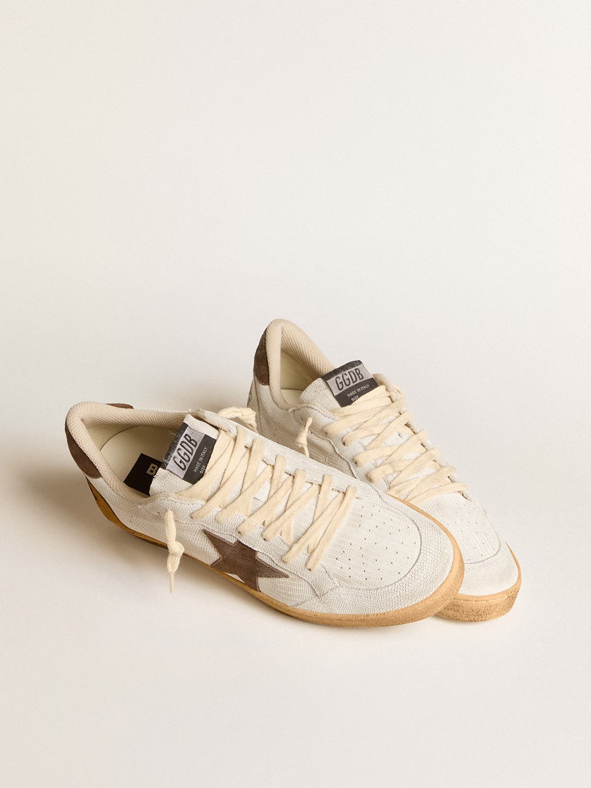 Golden Goose GGDB Men's Ball Star in white nubuck leather with brown suede star and heel tab
