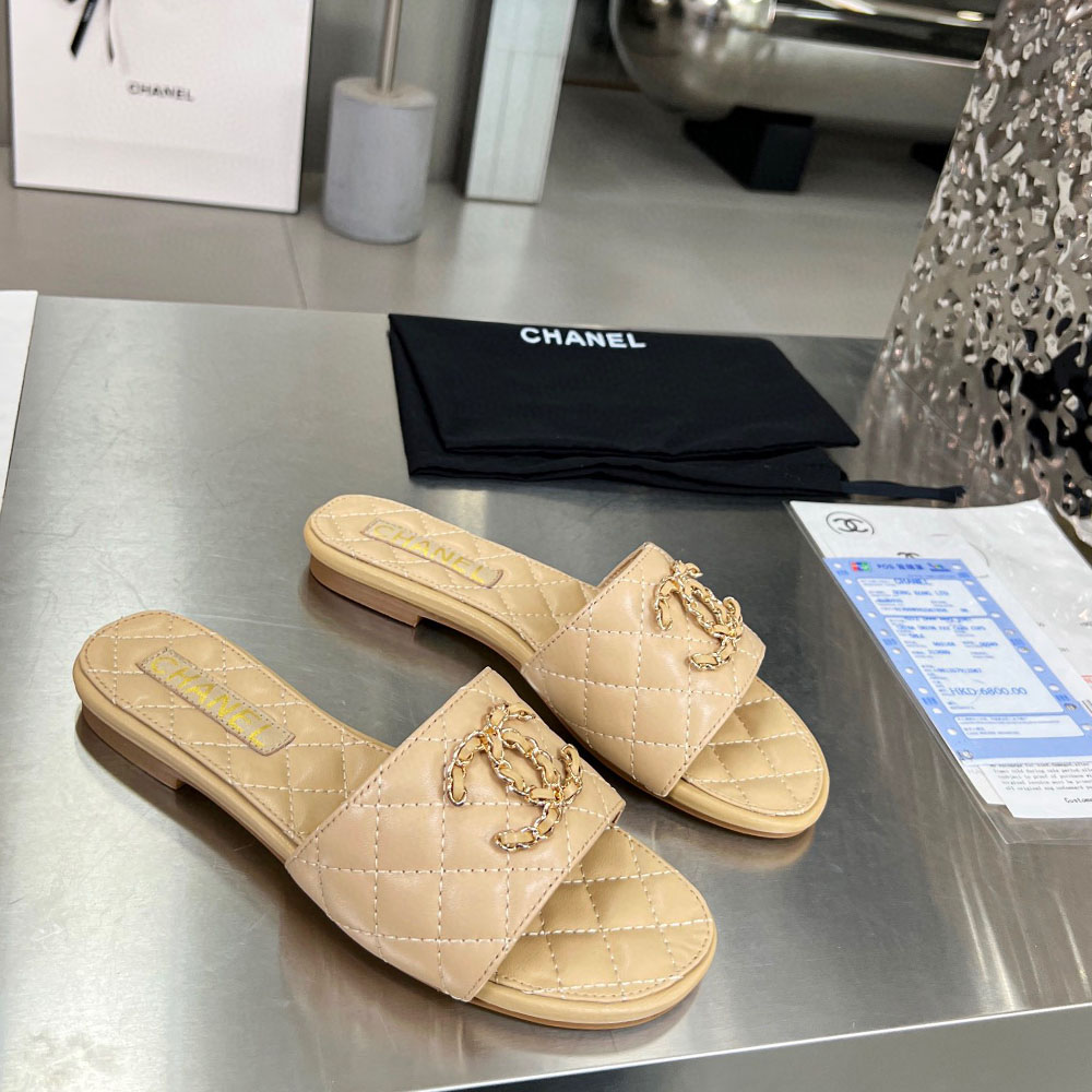 Chanel Lambskin Fashion Flat Sandals Slide(Replica)