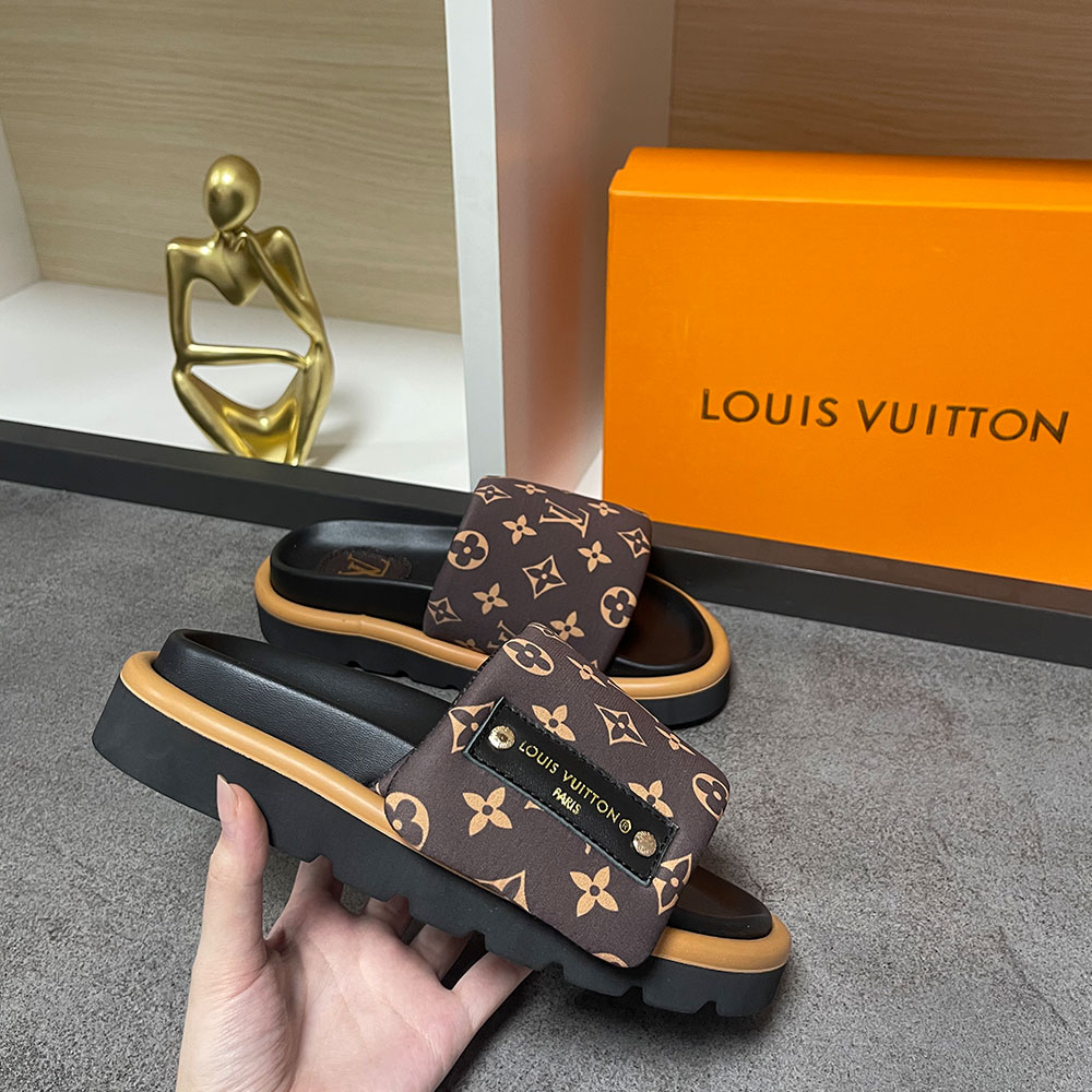 Louis Vuitton LV Pool Pillow Fabric Flat Slide  Sandals  (Replica)