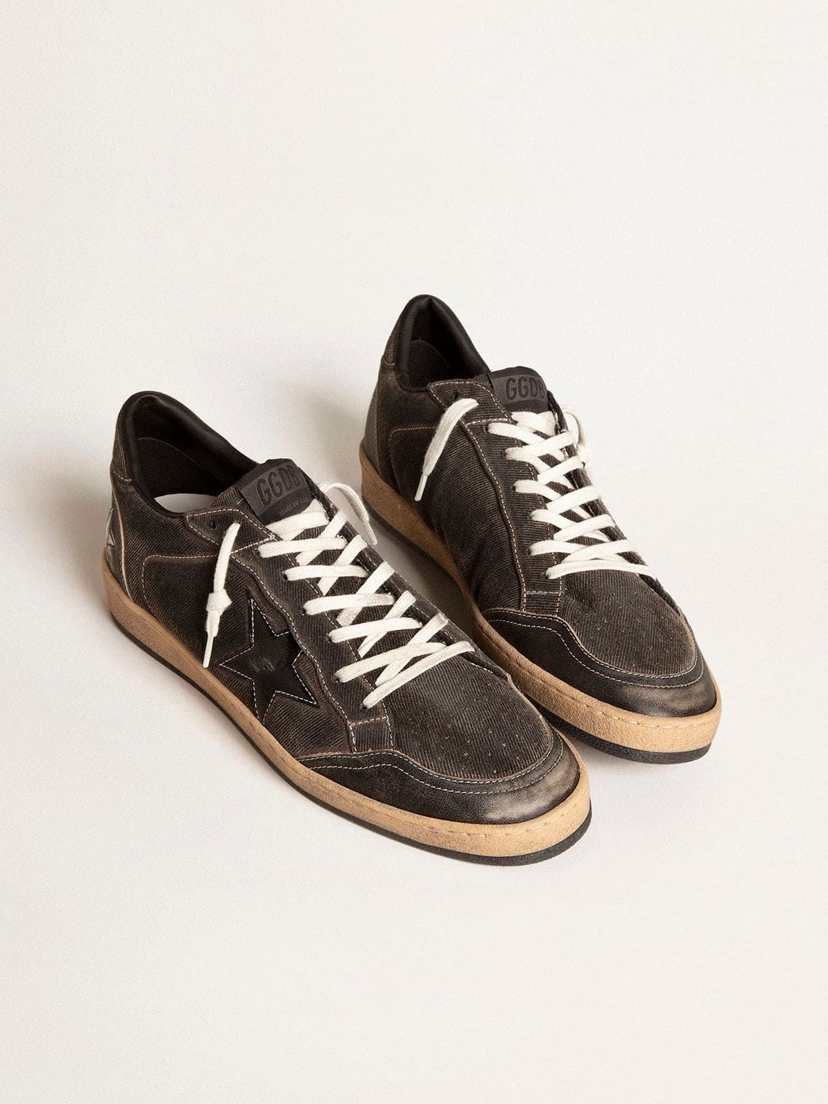 Golden Goose GGDB Ball Star in black denim with black leather star and inserts