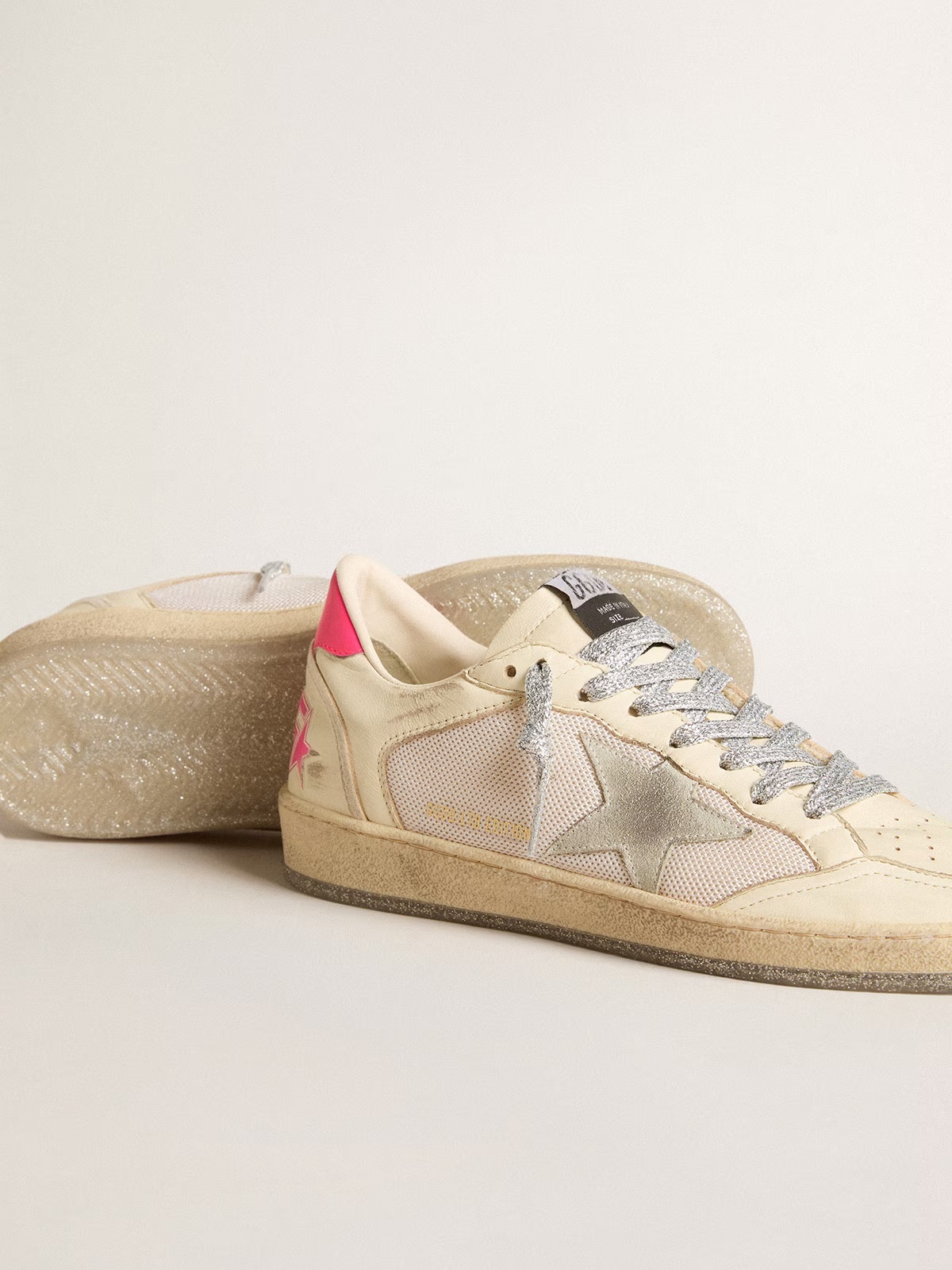 Golden Goose GGDB Women's Ball Star LTD in nappa leather and mesh with suede star and leather heel