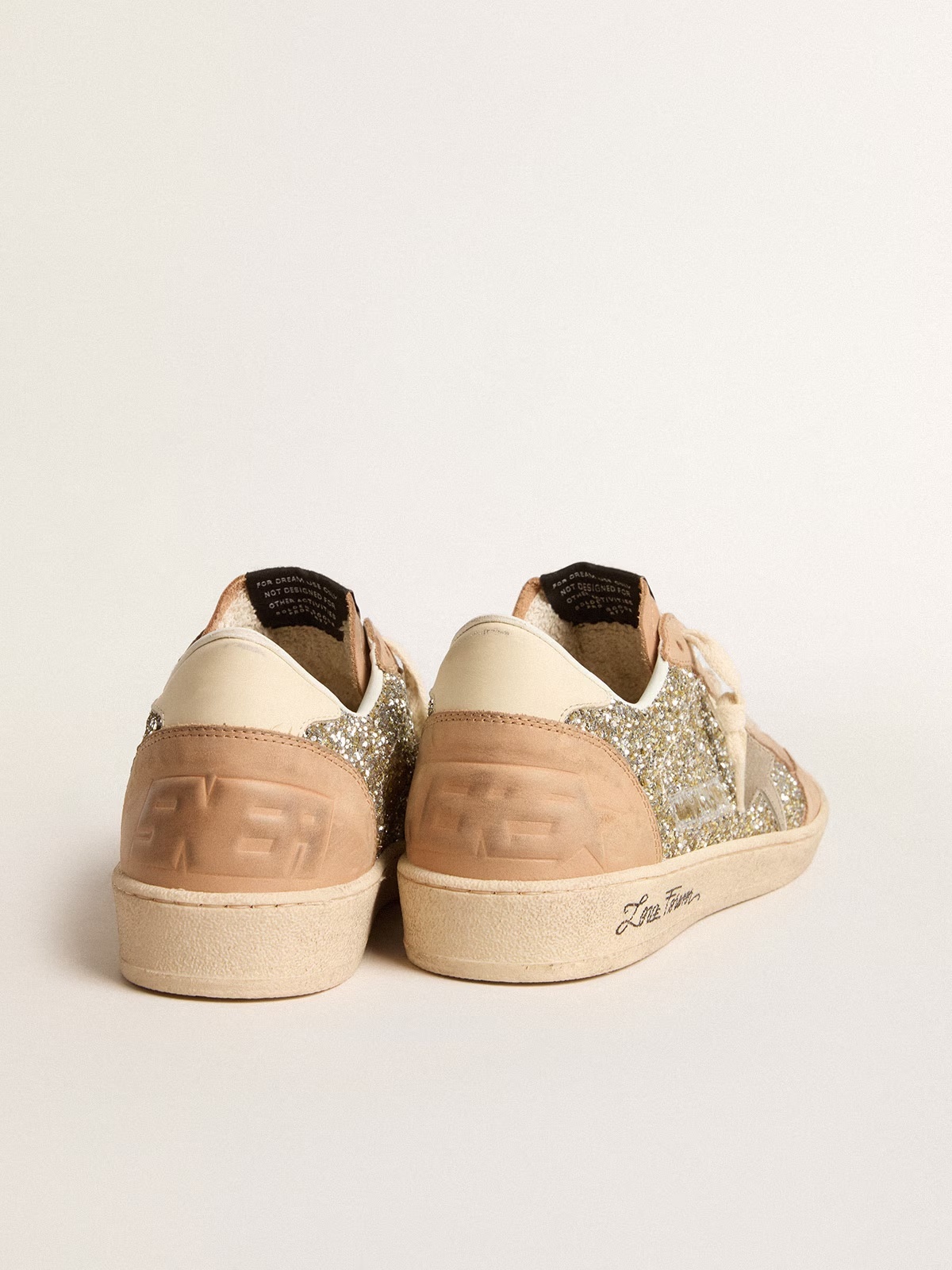 Golden Goose GGDB Women's Ball Star in platinum glitter with cream leather star and nubuck toe