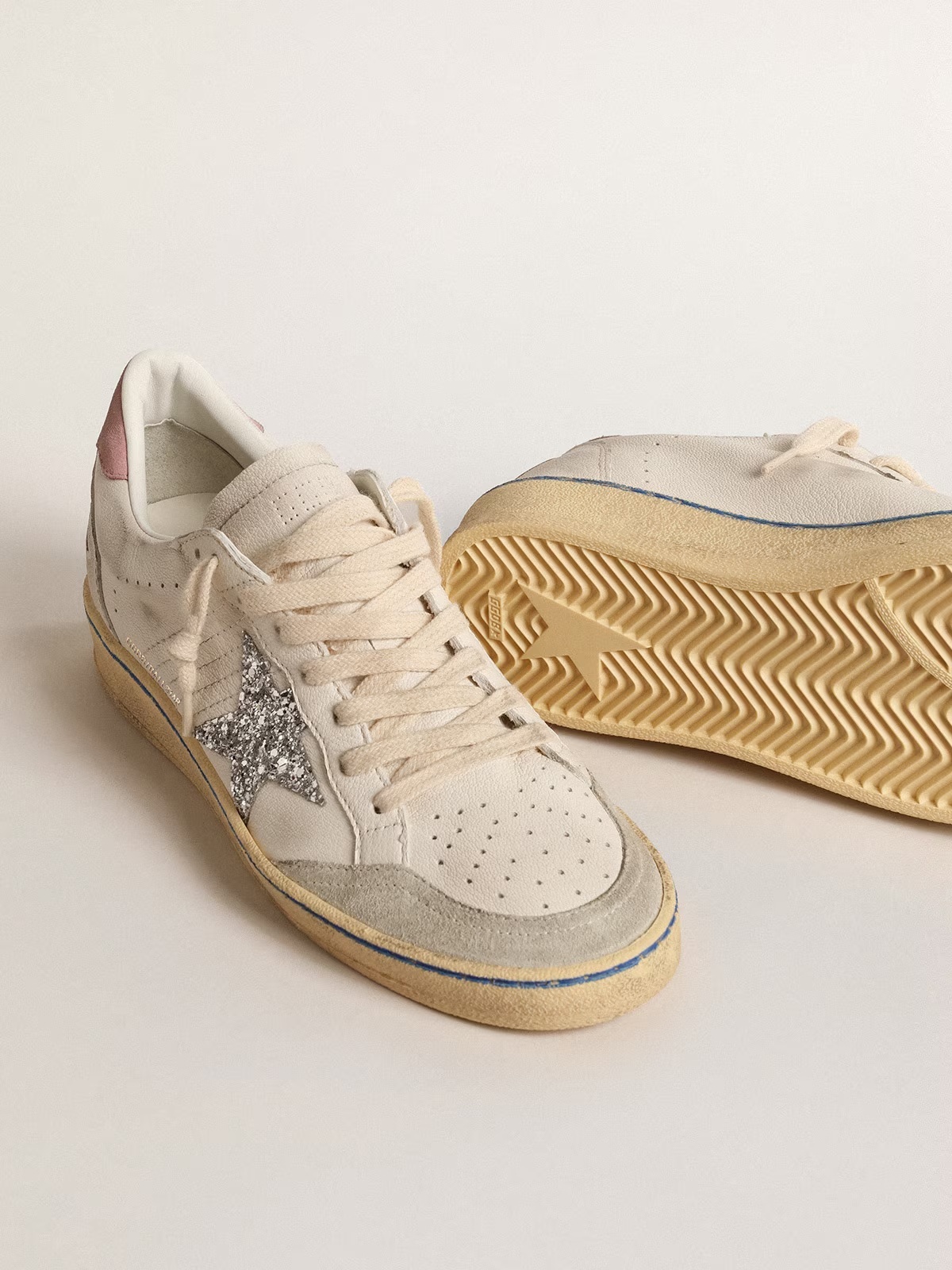 Golden Goose GGDB Ball Star LTD with glitter star and pink suede heel tab