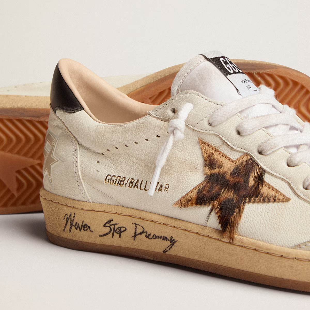 Golden Goose GGDB Women's Ball Star with leopard print pony skin star and black heel tab