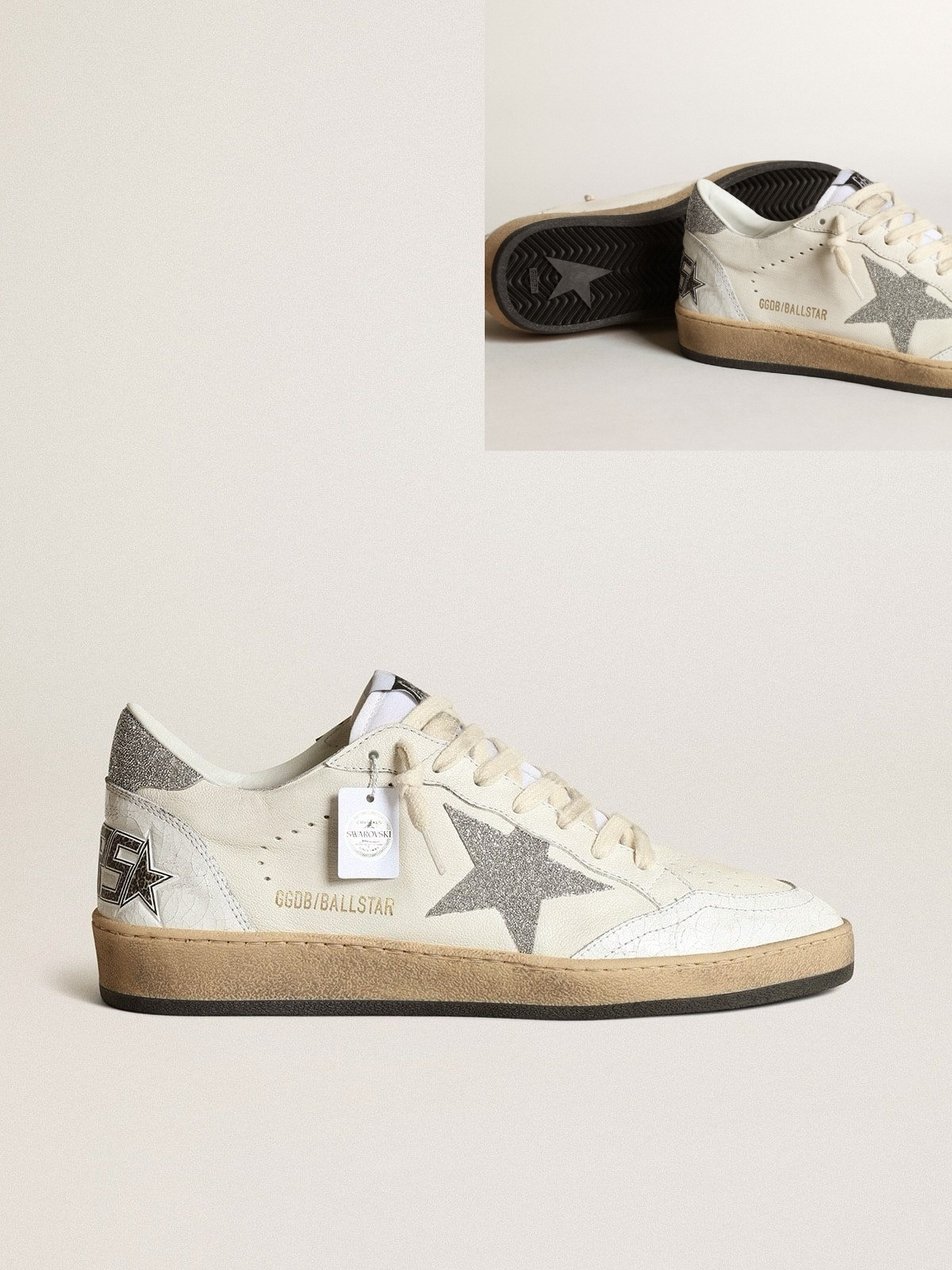Golden Goose GGDB White Ball Star with a Swarovski crystal star and heel tab
