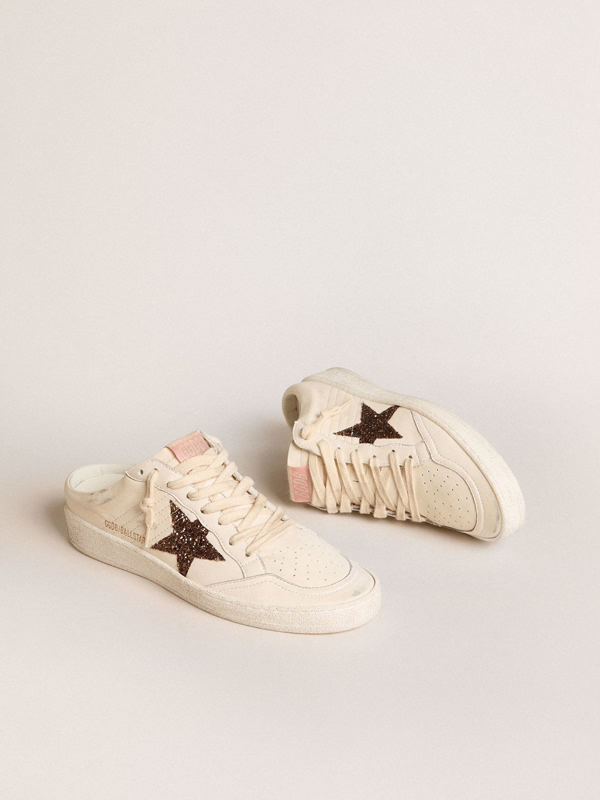 Golden Goose GGDB Ball Star Sabots in ivory nappa with bronze glitter star